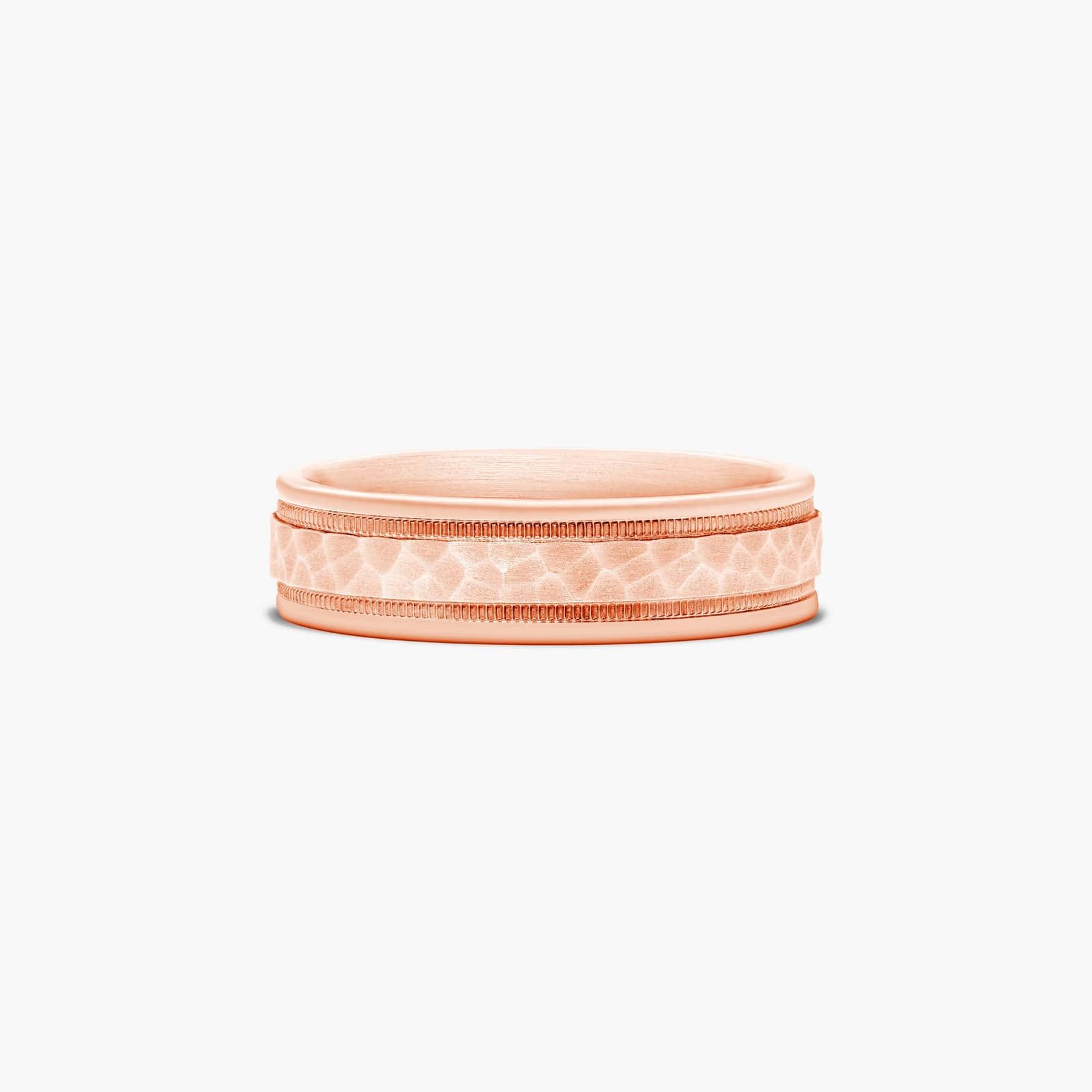 Comfort Fit Hammered Milgrain Men's Wedding Band In 14K Rose Gold (6.00mm)