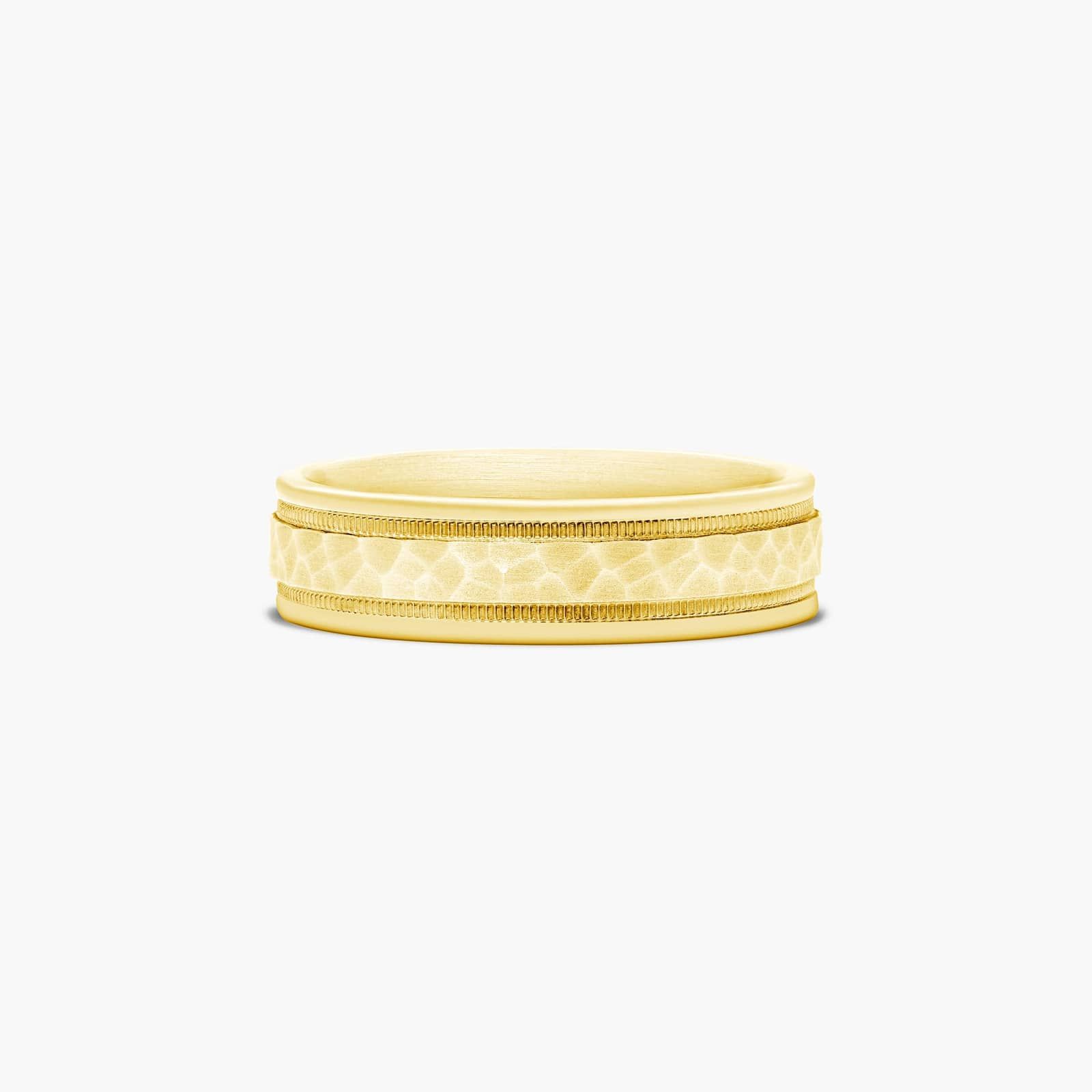 Comfort Fit Hammered Milgrain Men's Wedding Band In 14K Yellow Gold (6.00mm)