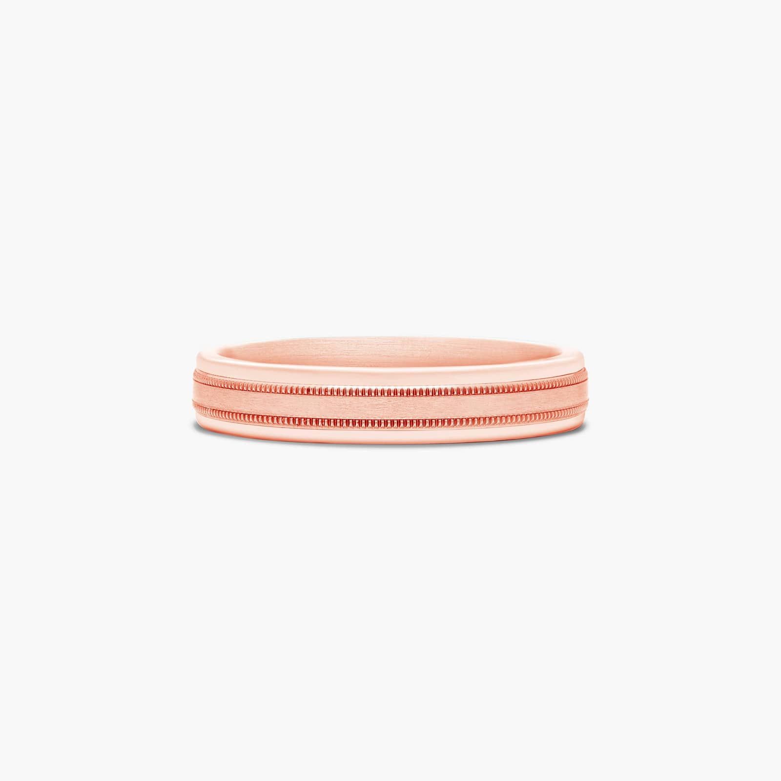Comfort Fit Milgrain Satin Finish Men's Wedding Band In 14K Rose Gold (4.00mm)