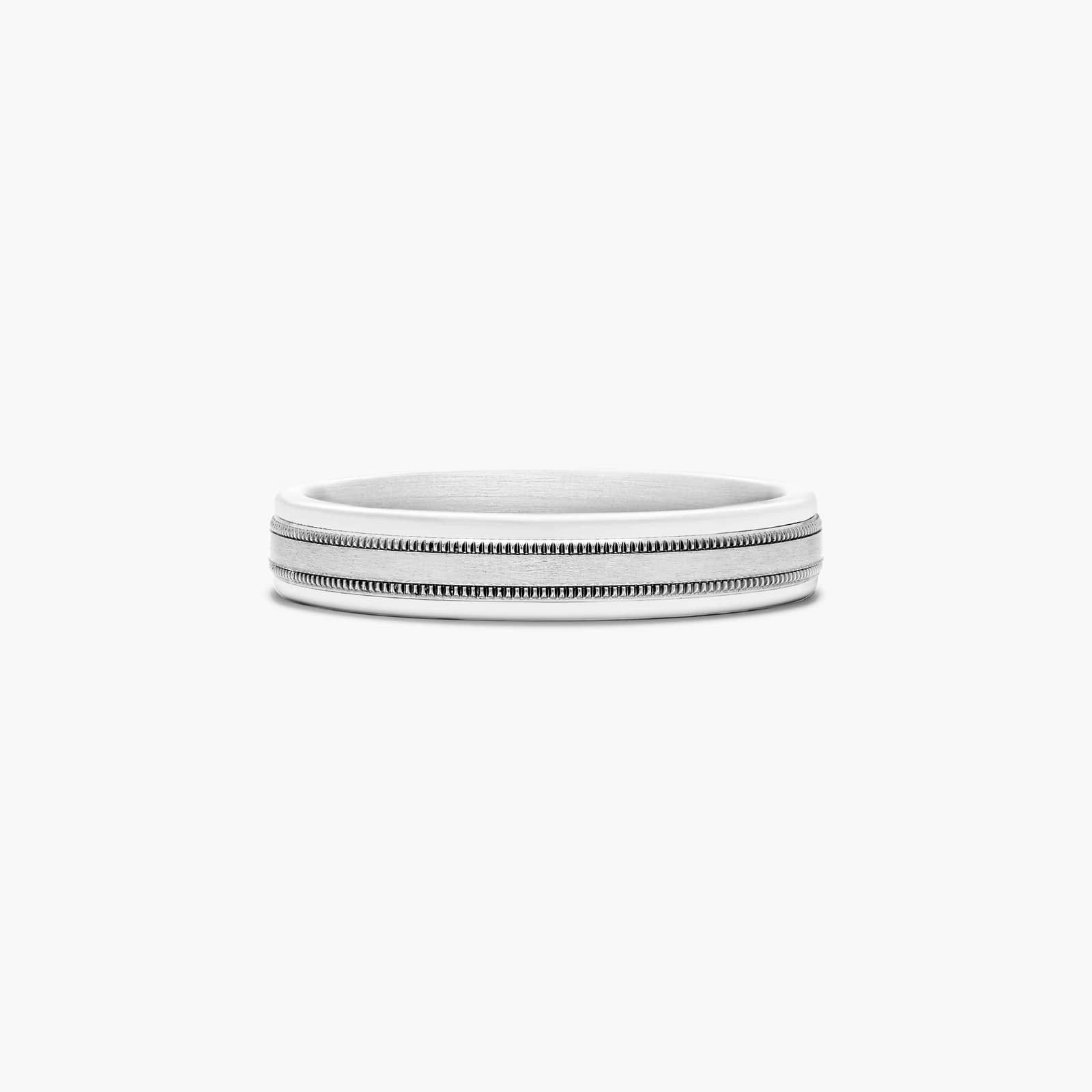 Comfort Fit Milgrain Satin Finish Men's Wedding Band In 18K White Gold (4.00mm)