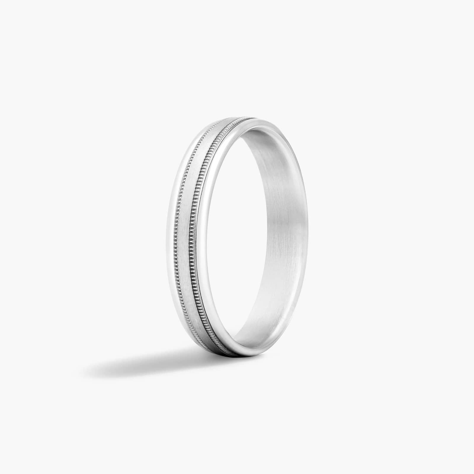 Comfort Fit Milgrain Satin Finish Men's Wedding Band In 18K White Gold (4.00mm)