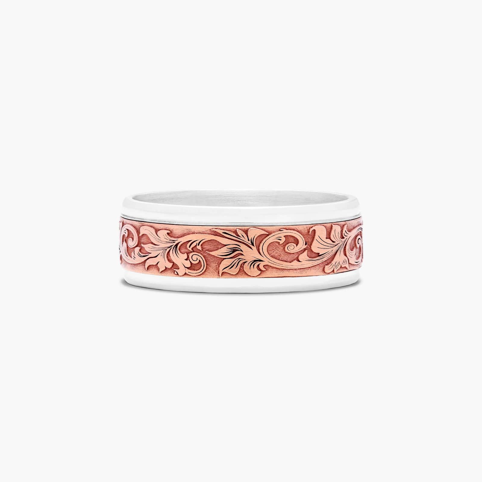 Vintage Script Men's Wedding Band In 14K Rose Gold and Platinum (8.00mm)