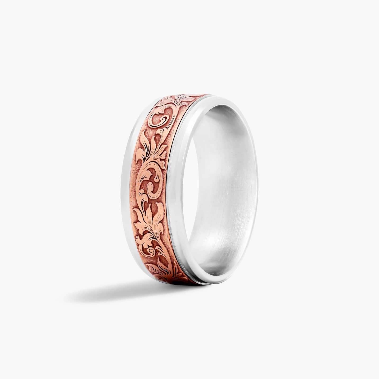 Vintage Script Men's Wedding Band In 14K Rose Gold and Platinum (8.00mm)