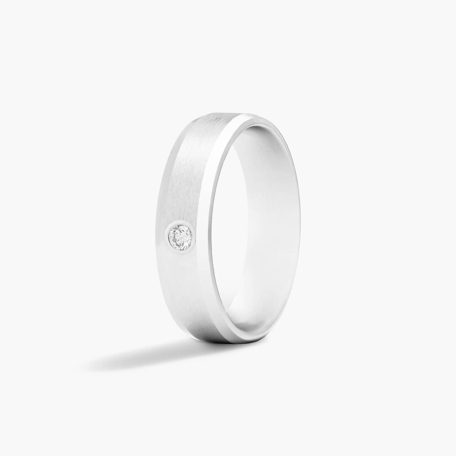 Beveled Bezel Set Men's Diamond Wedding Band In 18K White Gold (6.00mm)