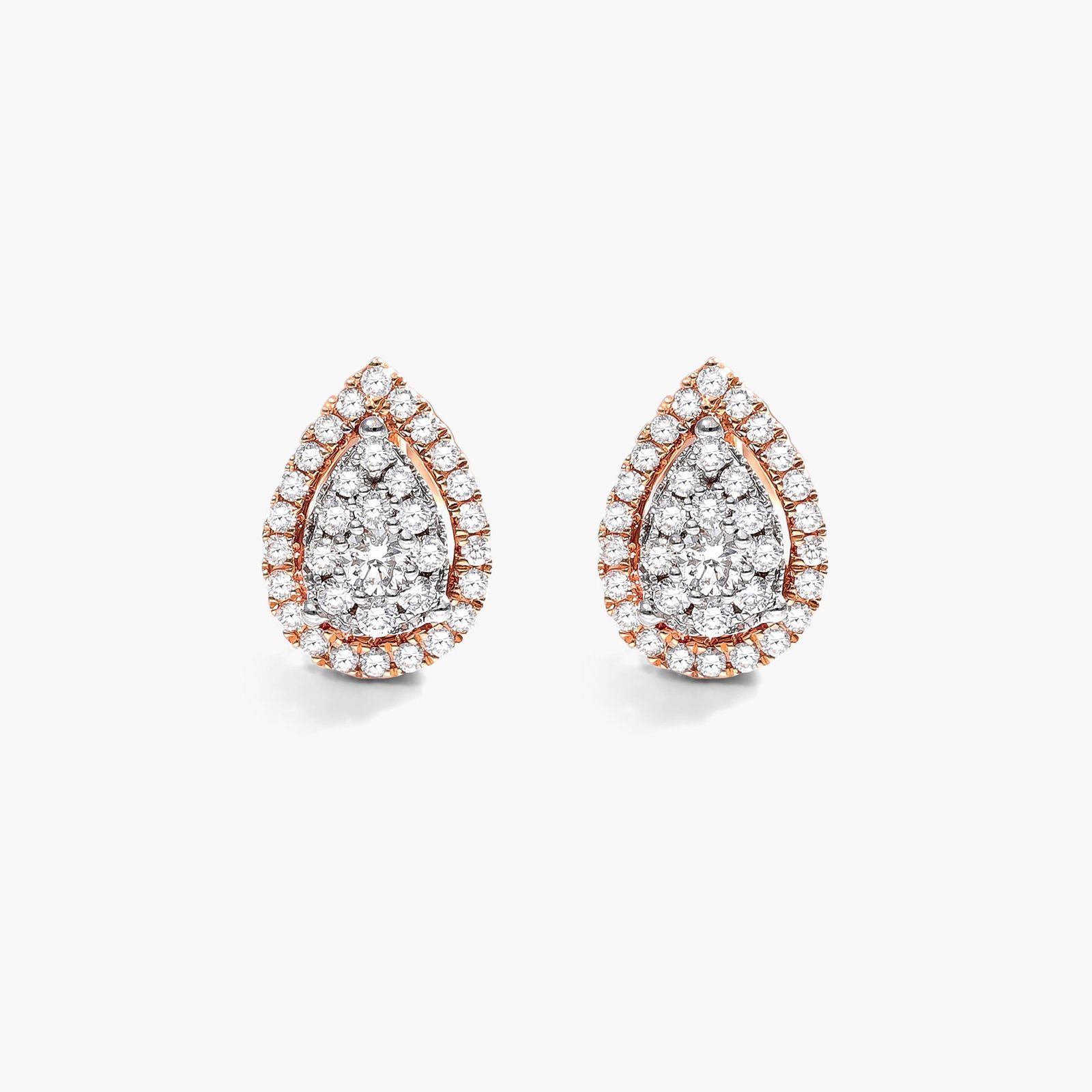Pear Halo Cluster Diamond Stud Earrings In 14K Rose Gold