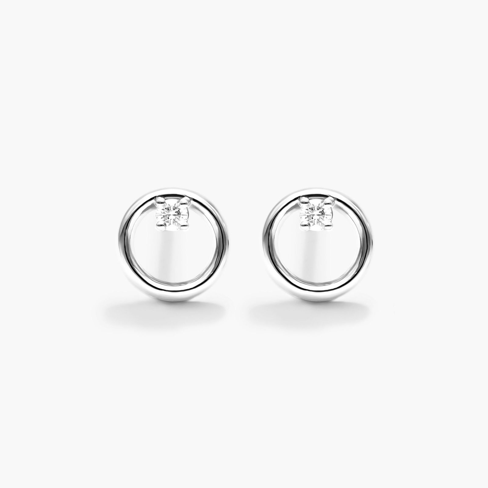 Petite Open Circle Diamond Earrings In 14K White Gold
