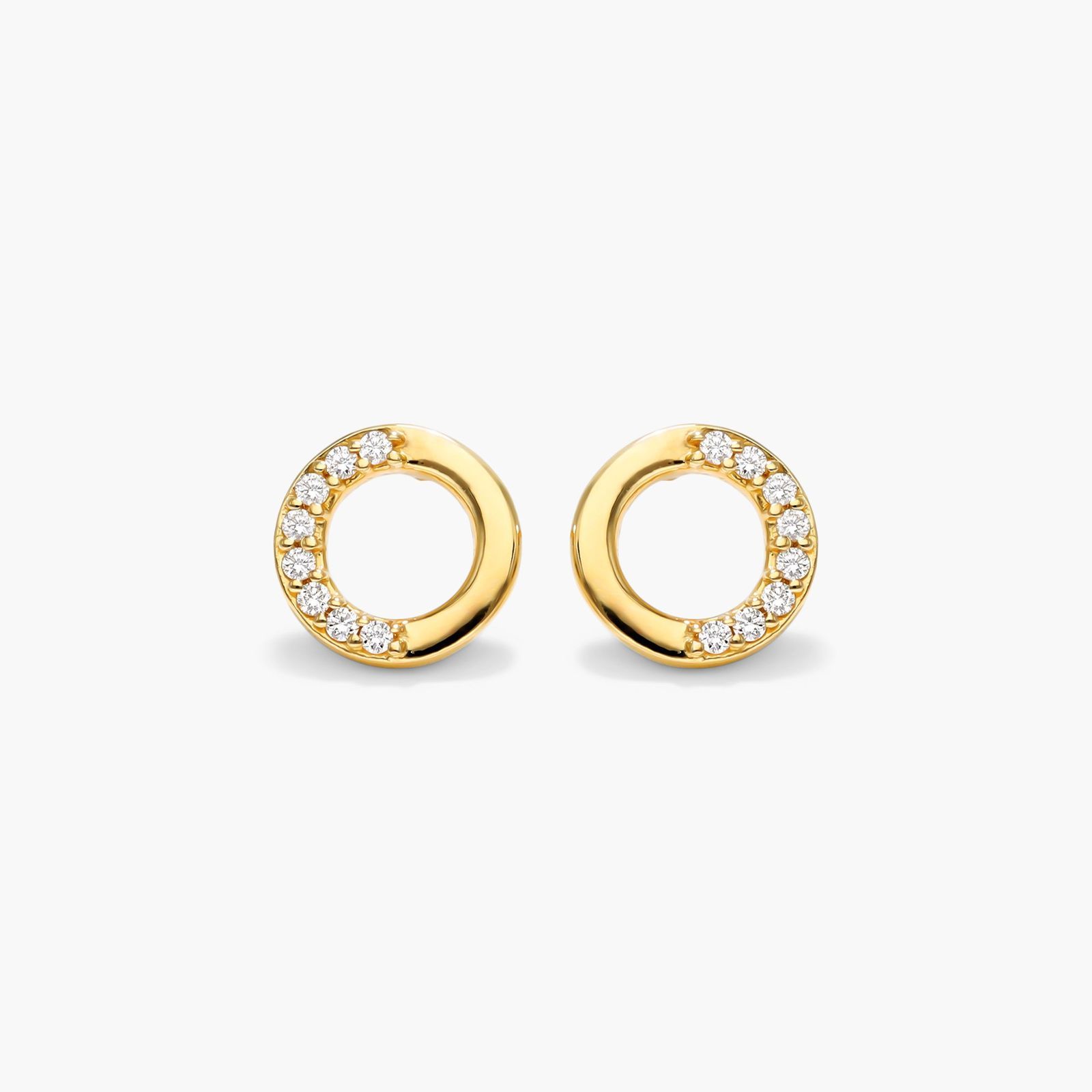 Petite Pavé Open Circle Diamond Earrings In 14K Yellow Gold