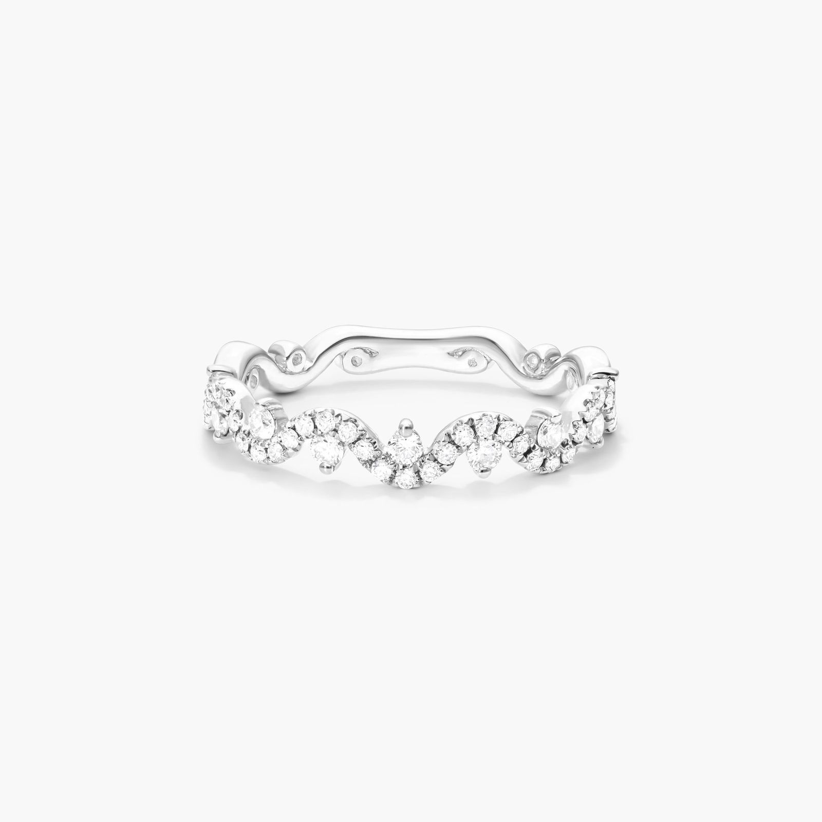 Petite Wave Diamond Ring In 14K White Gold