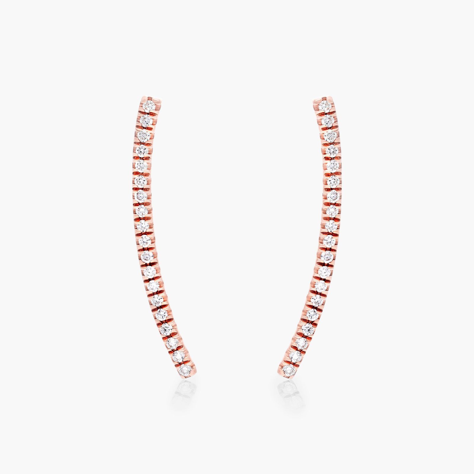 Curved Bar Diamond Climber Earrings In 14K Rose Gold