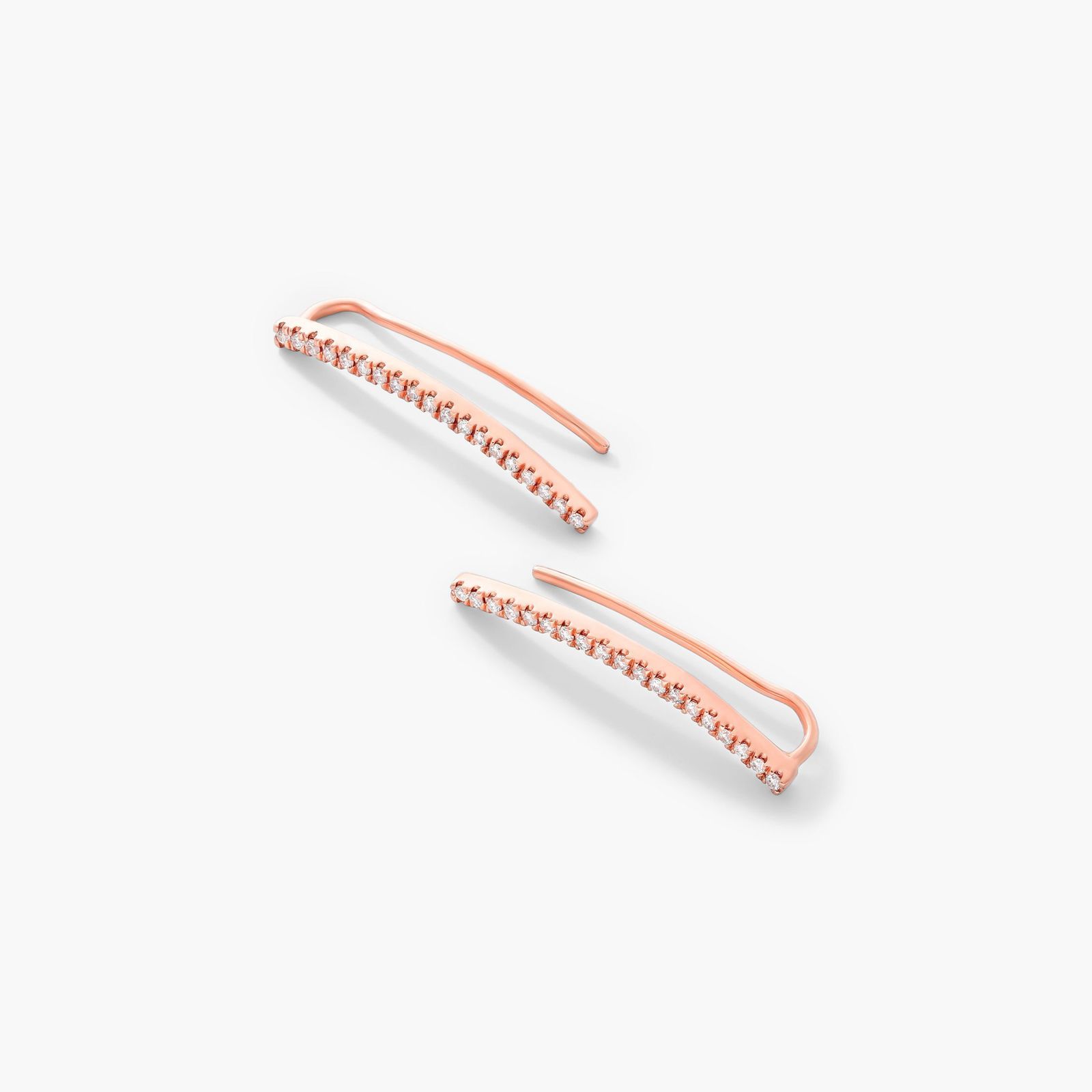 Curved Bar Diamond Climber Earrings In 14K Rose Gold