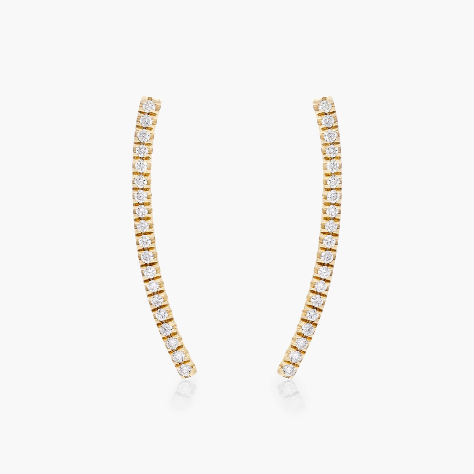 Curved Bar Diamond Climber Earrings In 14K Yellow Gold