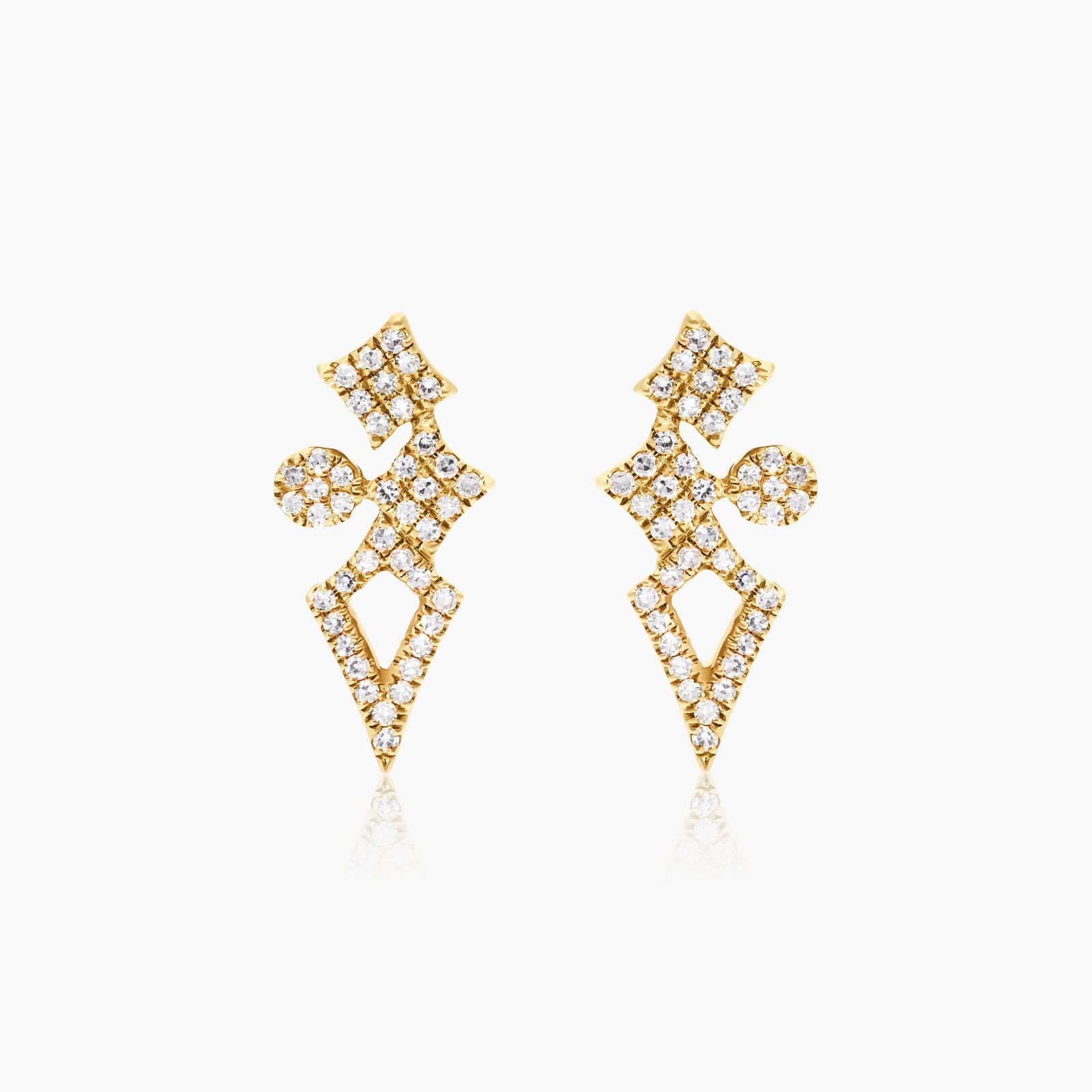 Geometric Cluster Diamond Earrings In 14K Yellow Gold