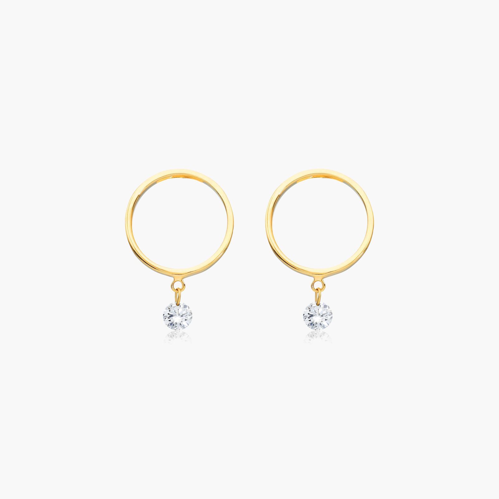 Open Circle Single Diamond Earrings In 14K Yellow Gold By Brevani
