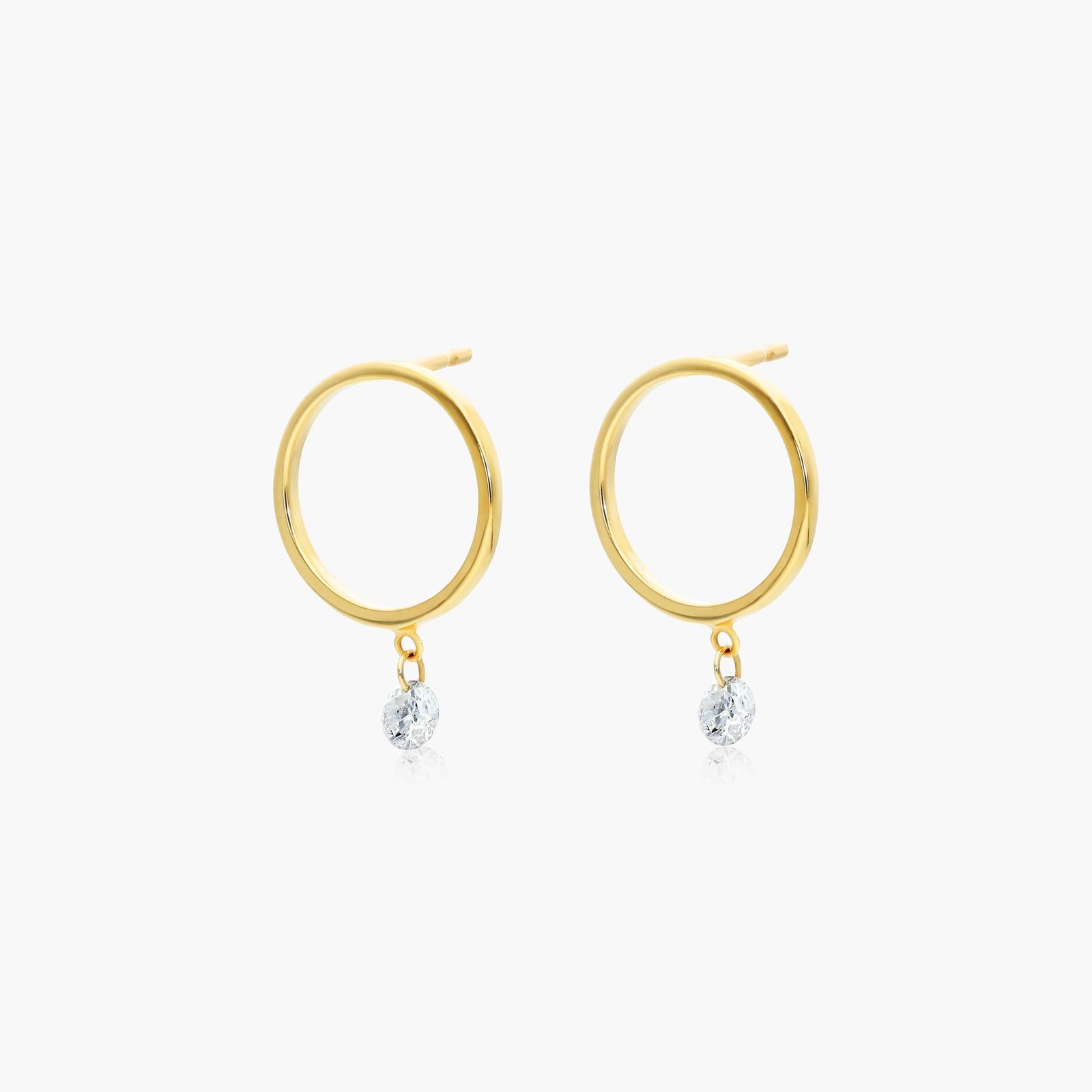 Open Circle Single Diamond Earrings In 14K Yellow Gold By Brevani