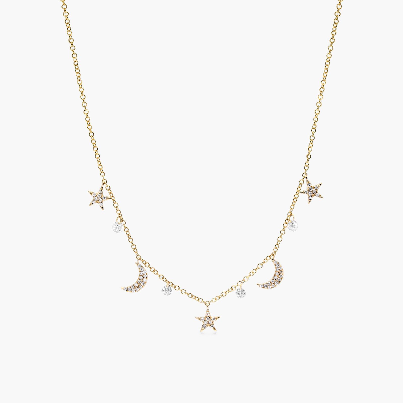 Starry Night Pierced Diamond Necklace In 14K Yellow Gold by Brevani
