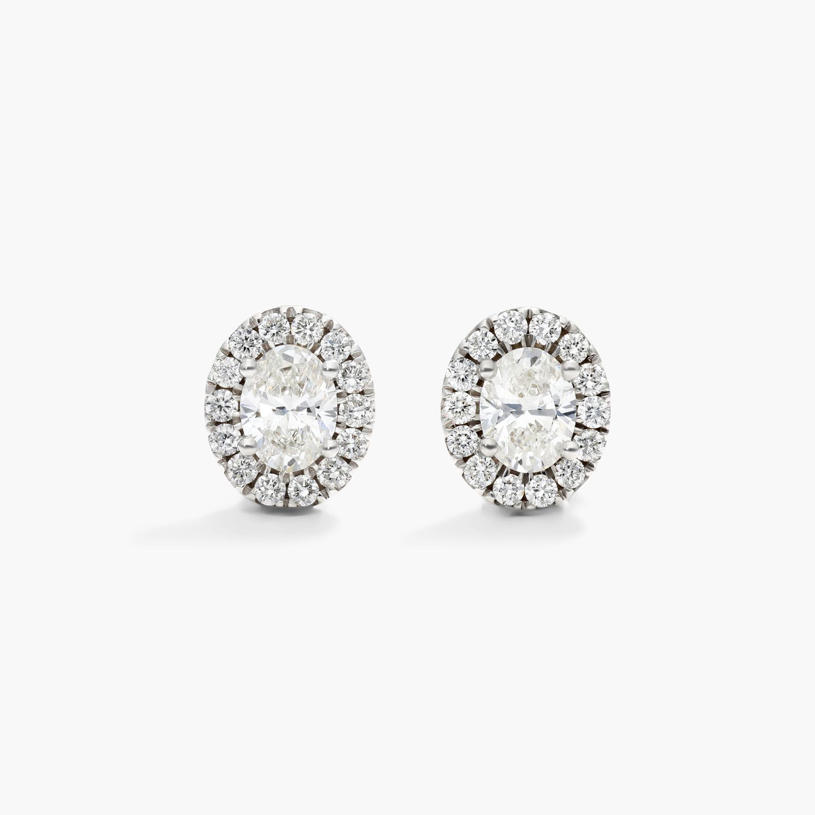 Oval Cut Halo Diamond Stud Earrings 18K White Gold