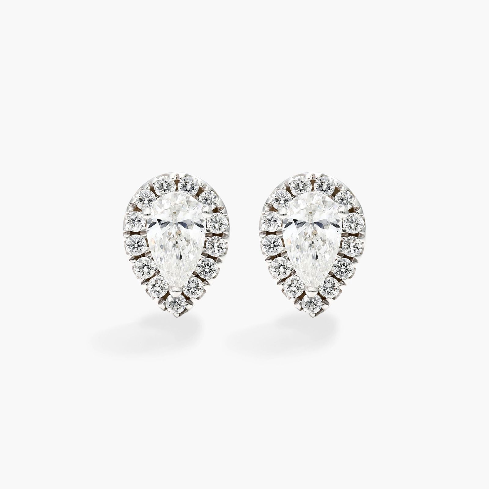 Pear Shape Halo Diamond Stud Earrings In 18K White Gold