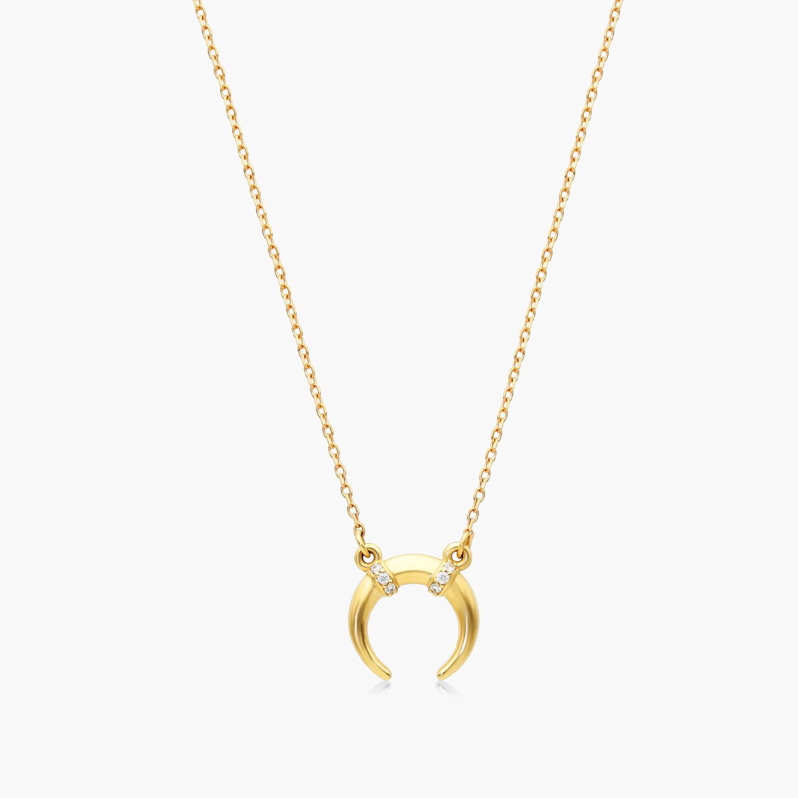 Diamond Adorned Crescent Necklace In 14K Yellow Gold