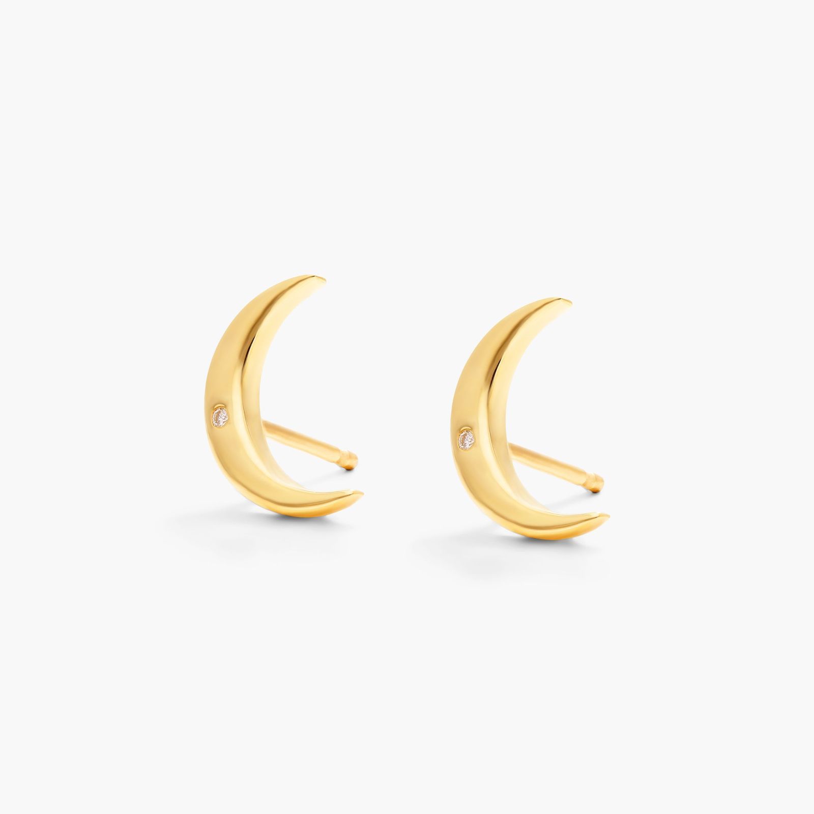 14K Yellow Gold Half Moon Diamond Fleck Earrings