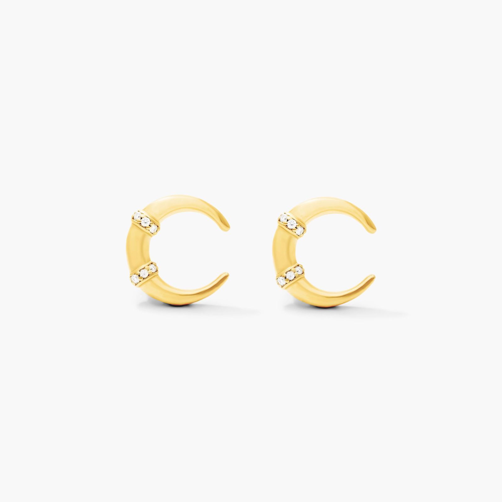 14K Yellow Gold Diamond Adorned Crescent Earrings