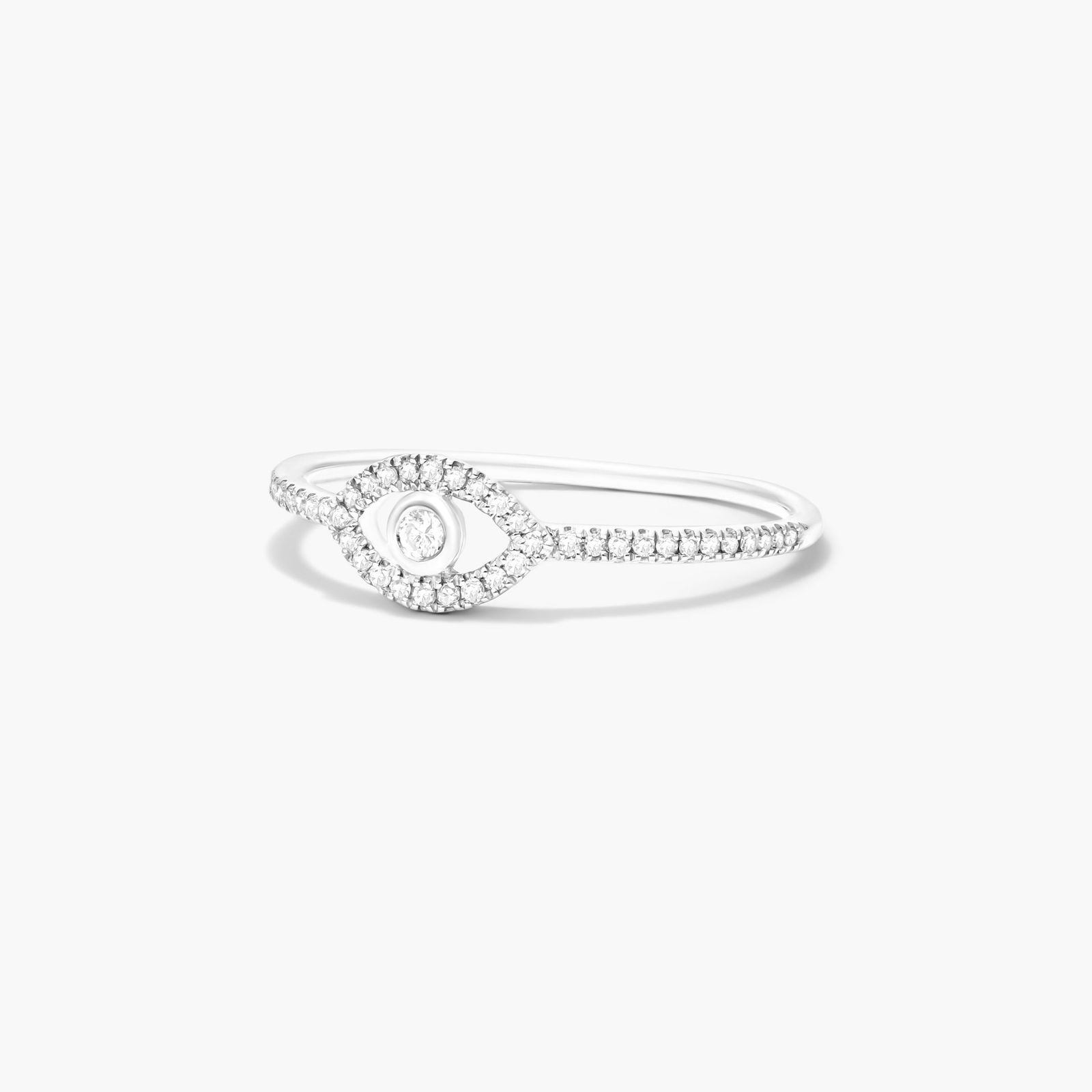 Evil Eye Diamond Ring In 14K White Gold