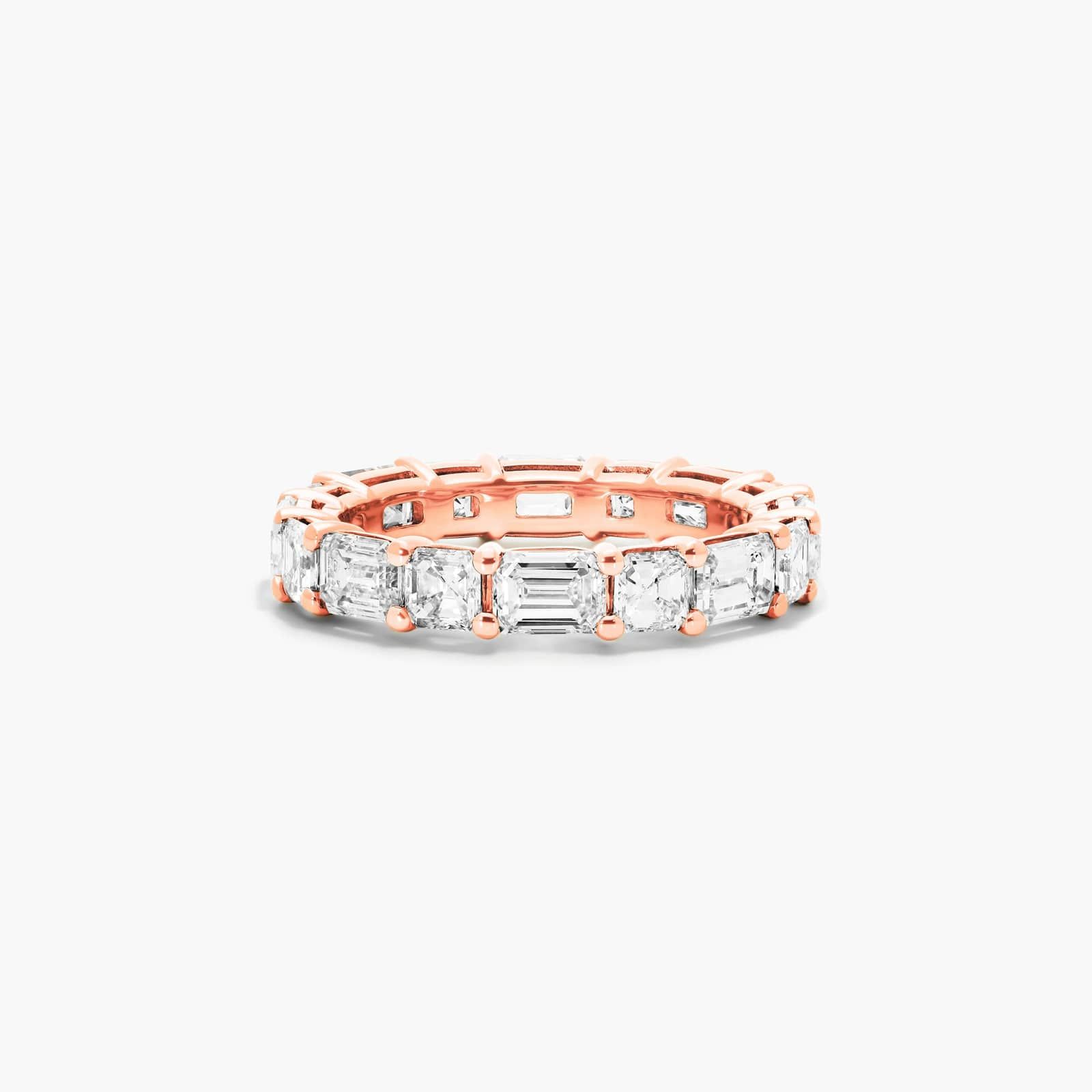 Alternating Emerald And Asscher Cut Diamond Eternity Ring In 14K Rose Gold