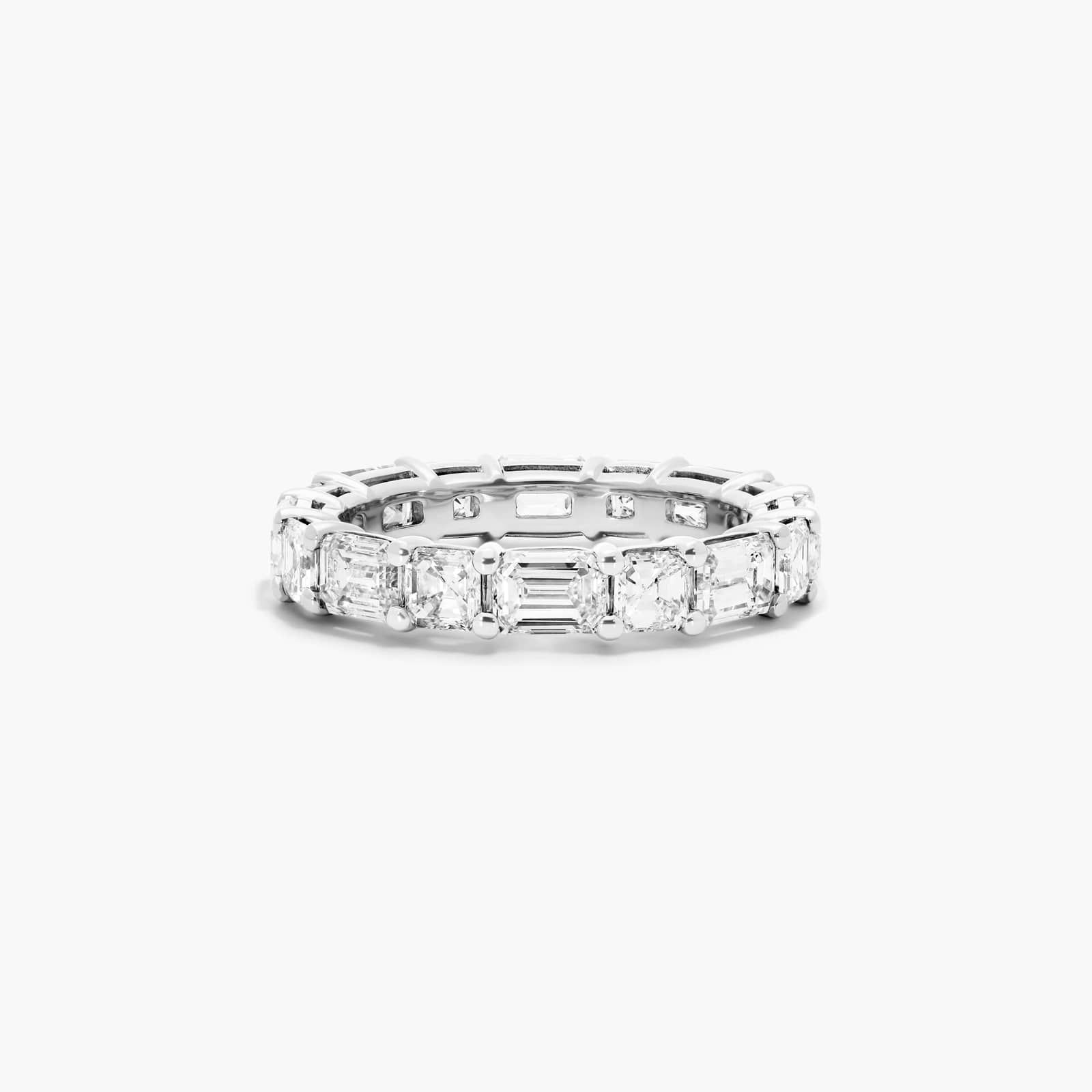 Alternating Emerald And Asscher Cut Diamond Eternity Ring In 14K White Gold