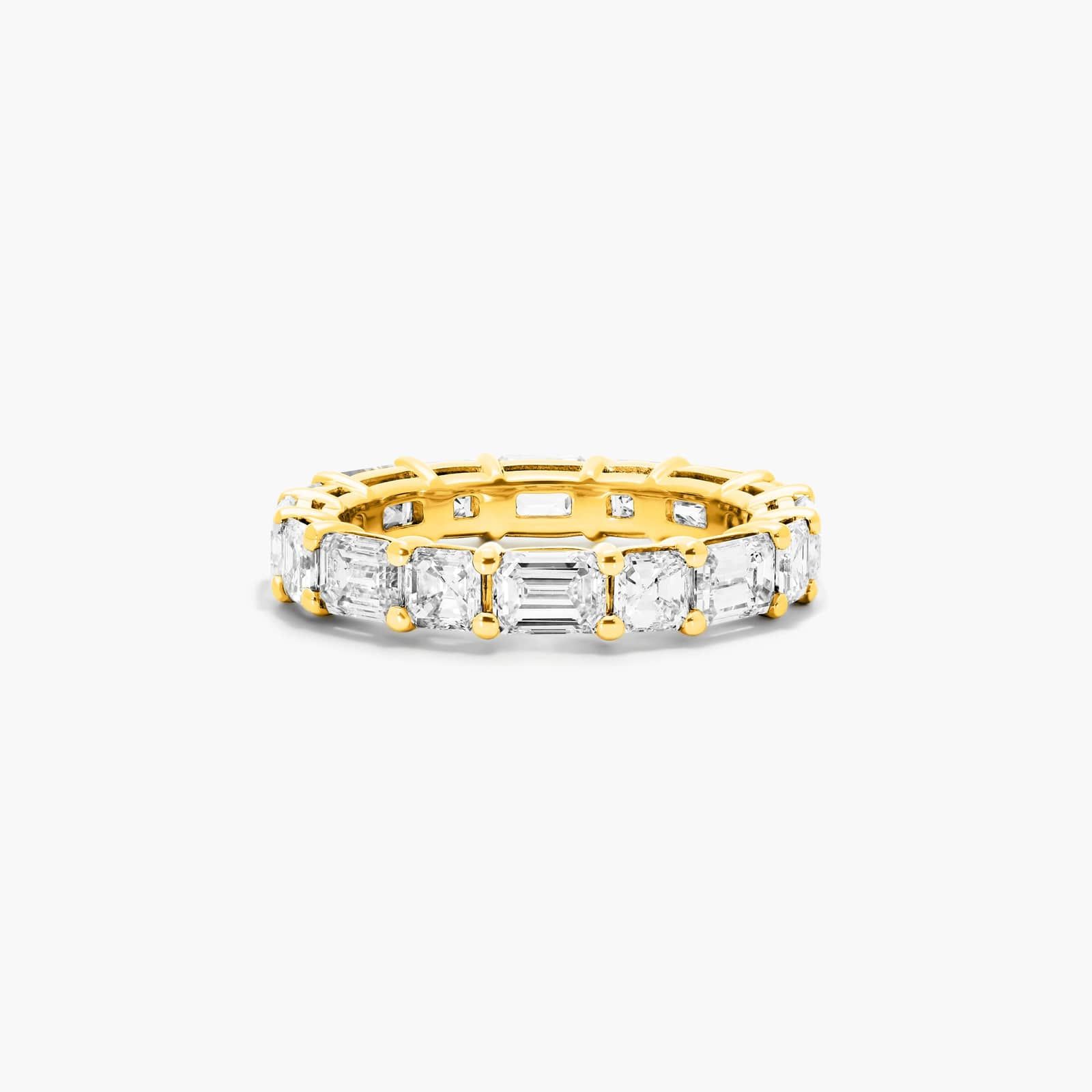 Alternating Emerald And Asscher Cut Diamond Eternity Ring In 14K Yellow Gold