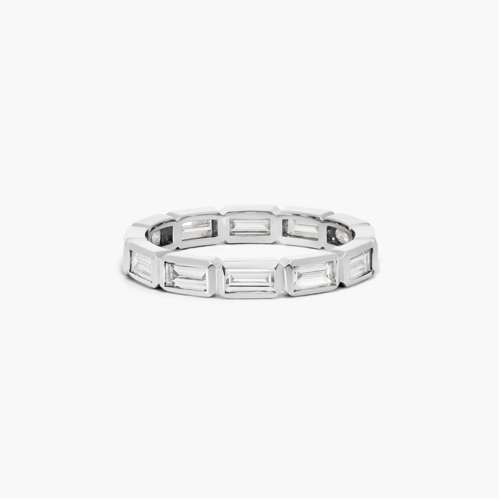 Baguette Cut Bezel Diamond Eternity Ring In 14K White Gold
