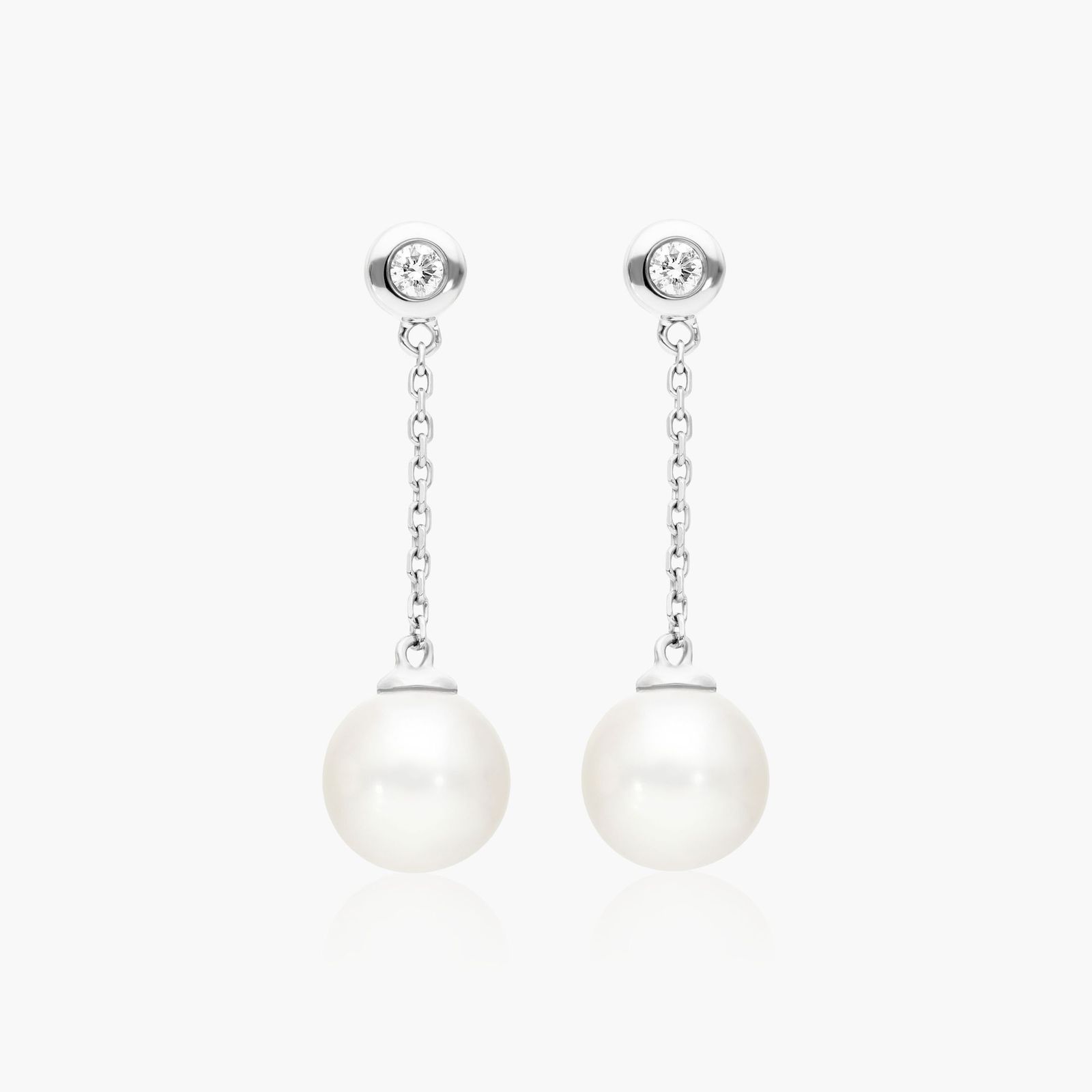 Freshwater Pearl And Bezel Set Diamond Drop Earrings In 14K White Gold (8.0-8.5mm)