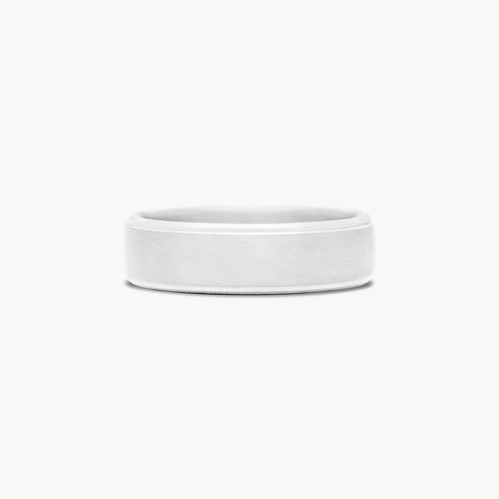 Comfort Fit Satin Center High Polished Drop Edge Men's Wedding Band In 18K White Gold (6.50mm)