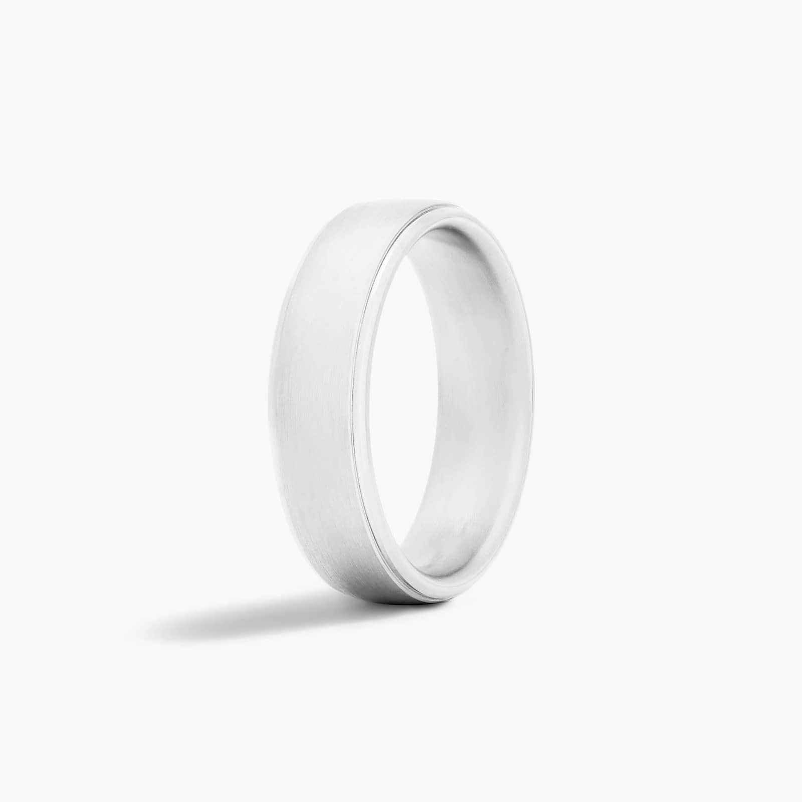 Comfort Fit Satin Center High Polished Drop Edge Men's Wedding Band In 18K White Gold (6.50mm)
