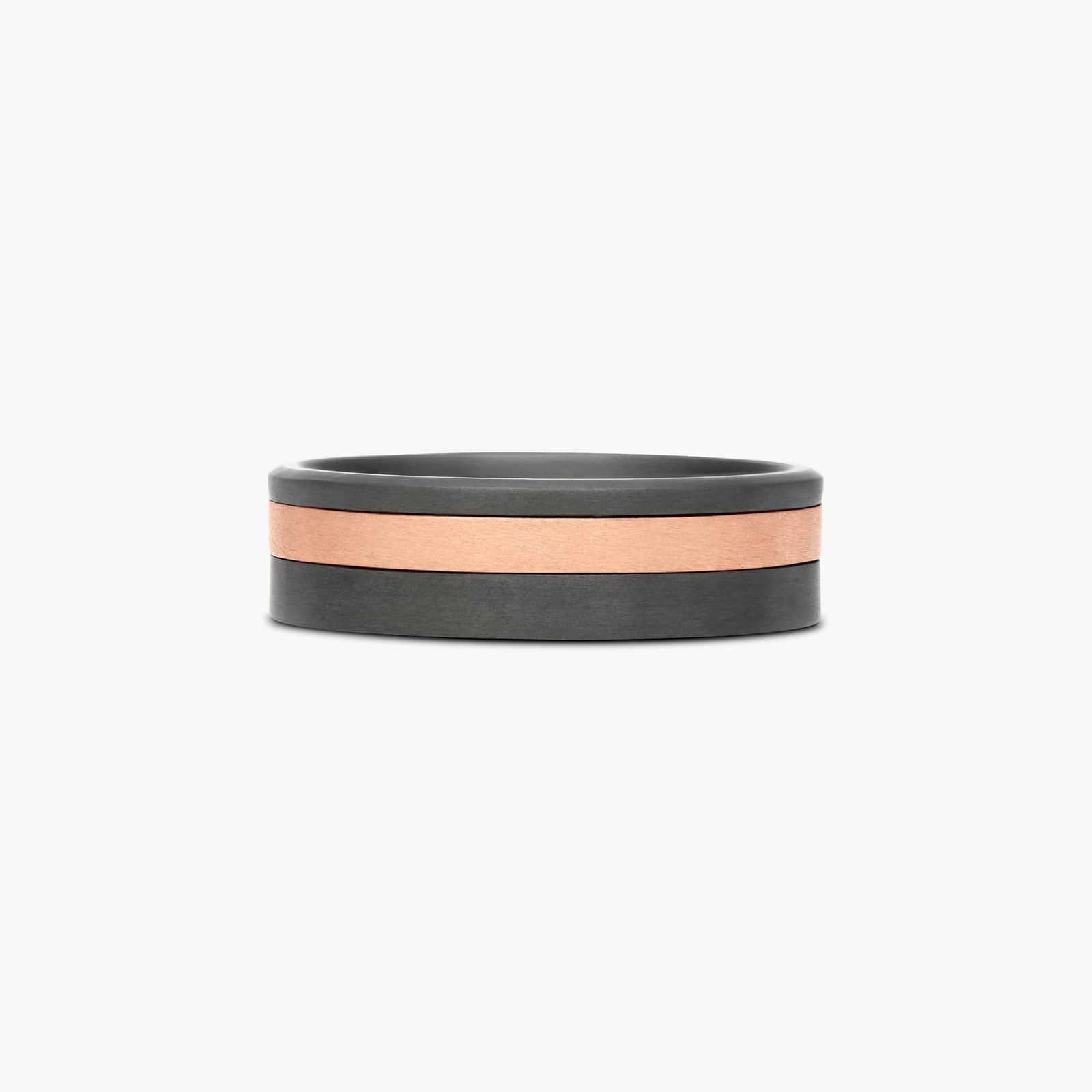 Asymmetrical Stripe Satin Finish Men's Wedding Band In 14K Rose Gold And Tantalum (7.00mm)