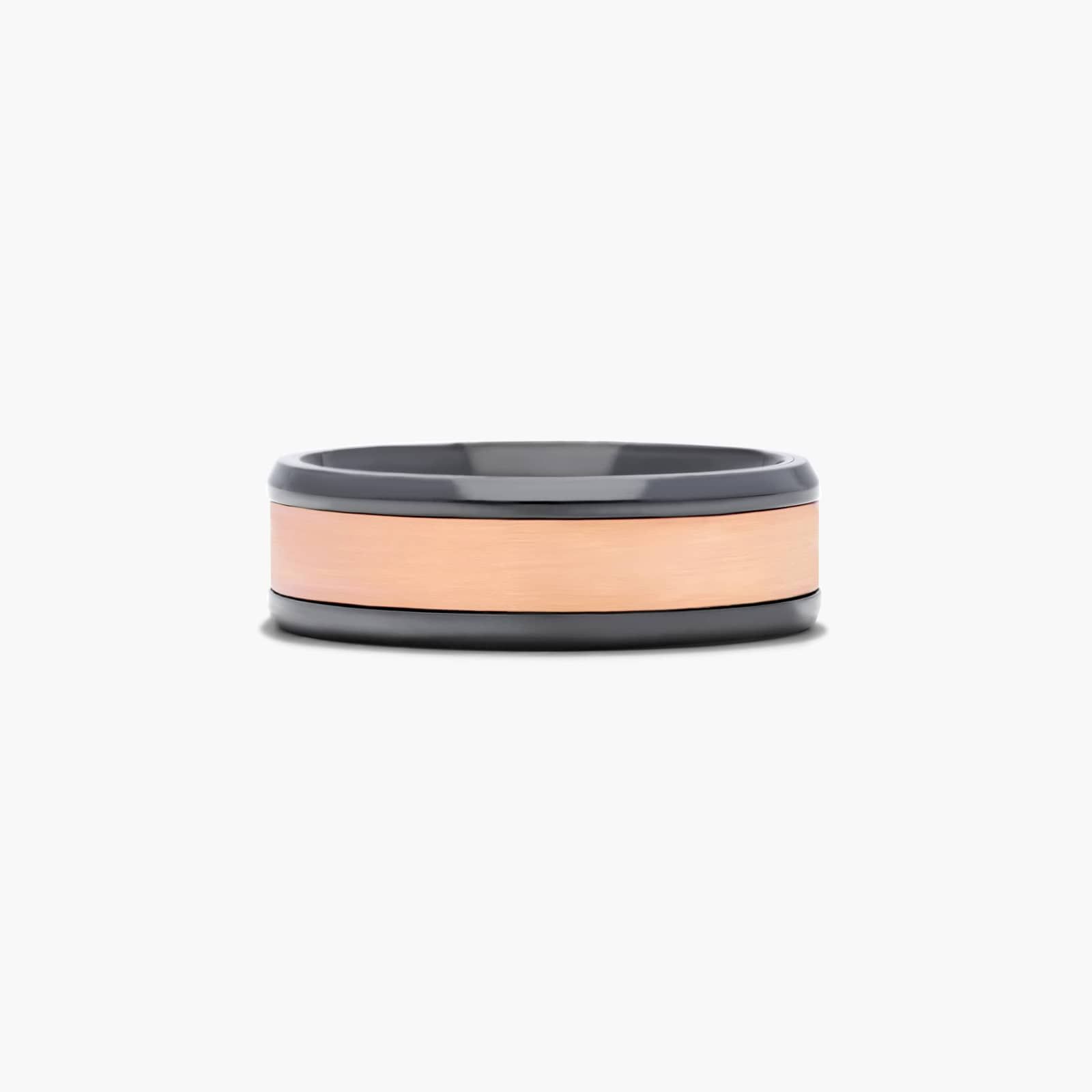 Satin Center Men's Wedding Band In 14K Rose Gold and Black Titanium (7.00mm)