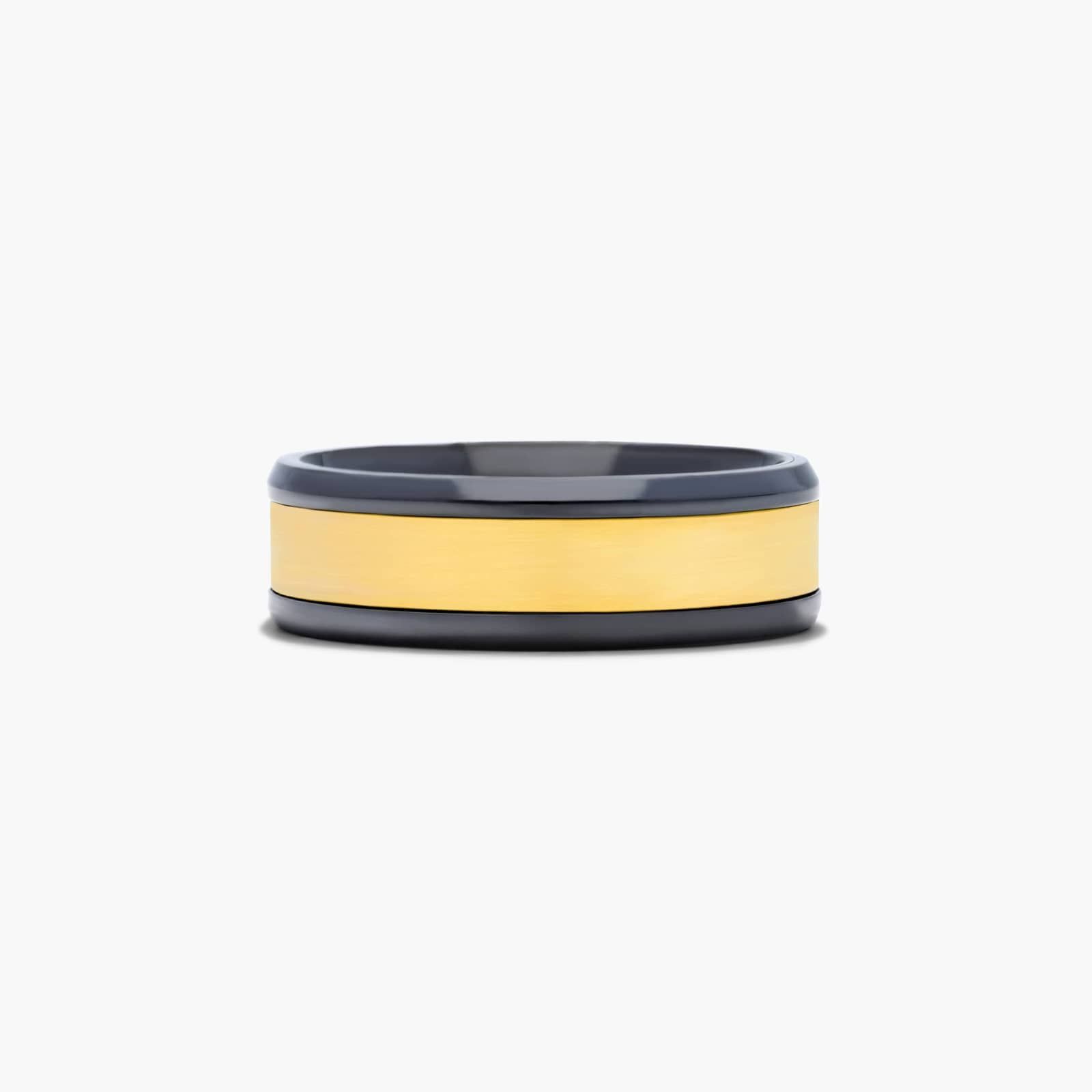 Satin Center Men's Wedding Band In 14K Yellow Gold and Black Titanium (7.00mm)