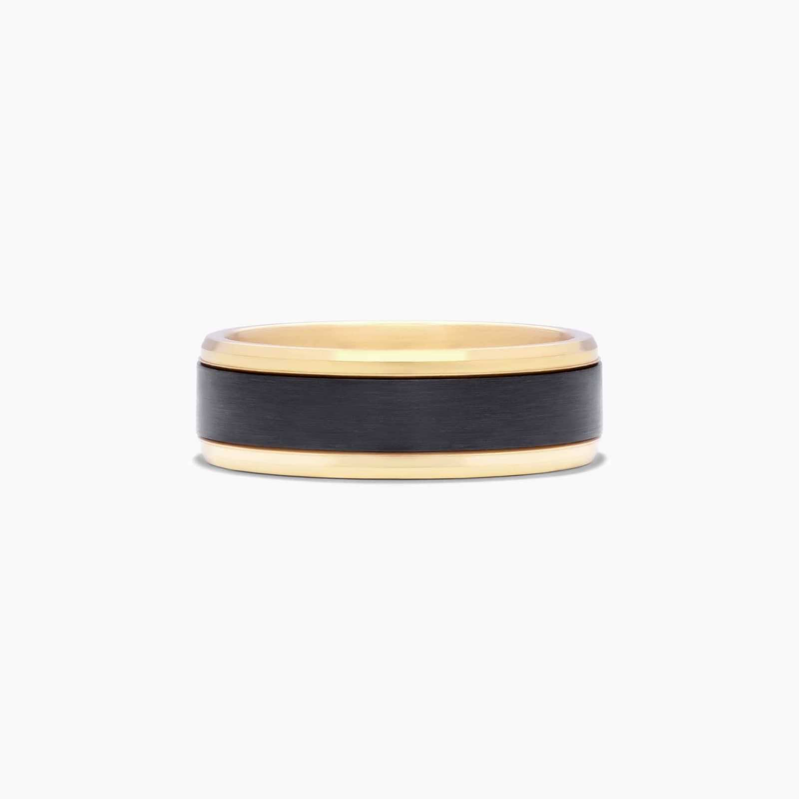 Black Titanium Satin Center Men's Wedding Band In 14K Yellow Gold (7.00mm)