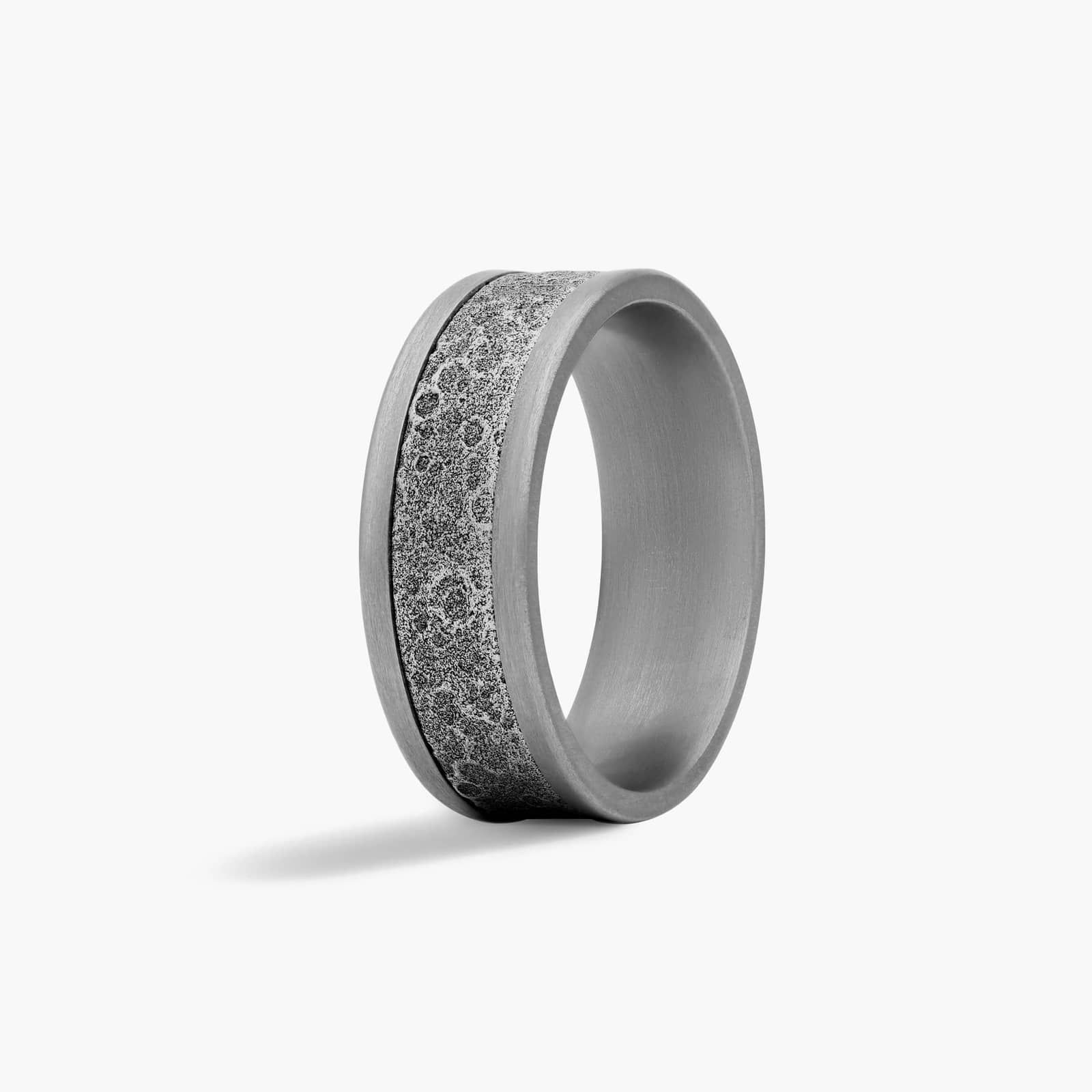 Moon Rock Texture Center Men's Wedding Band In 14K White Gold and