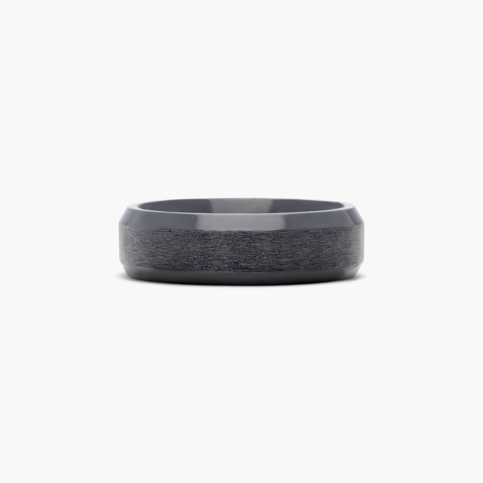 Comfort Fit Satin Finish Center Beveled Edge Men's Wedding Band In Black Titanium (7.00mm)