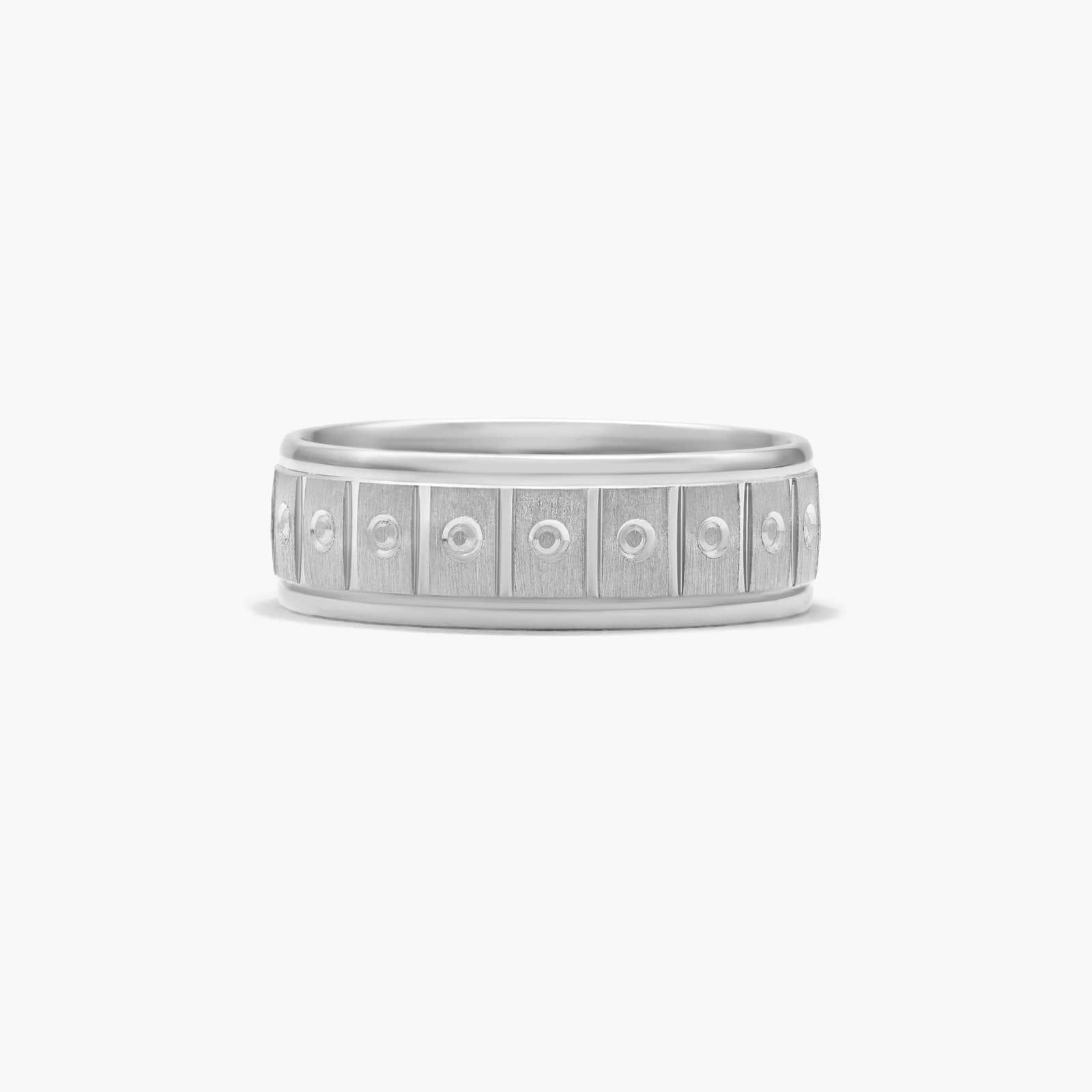 Faceted Block Satin Finish Men's Wedding Band In 14K White Gold (7.00mm)