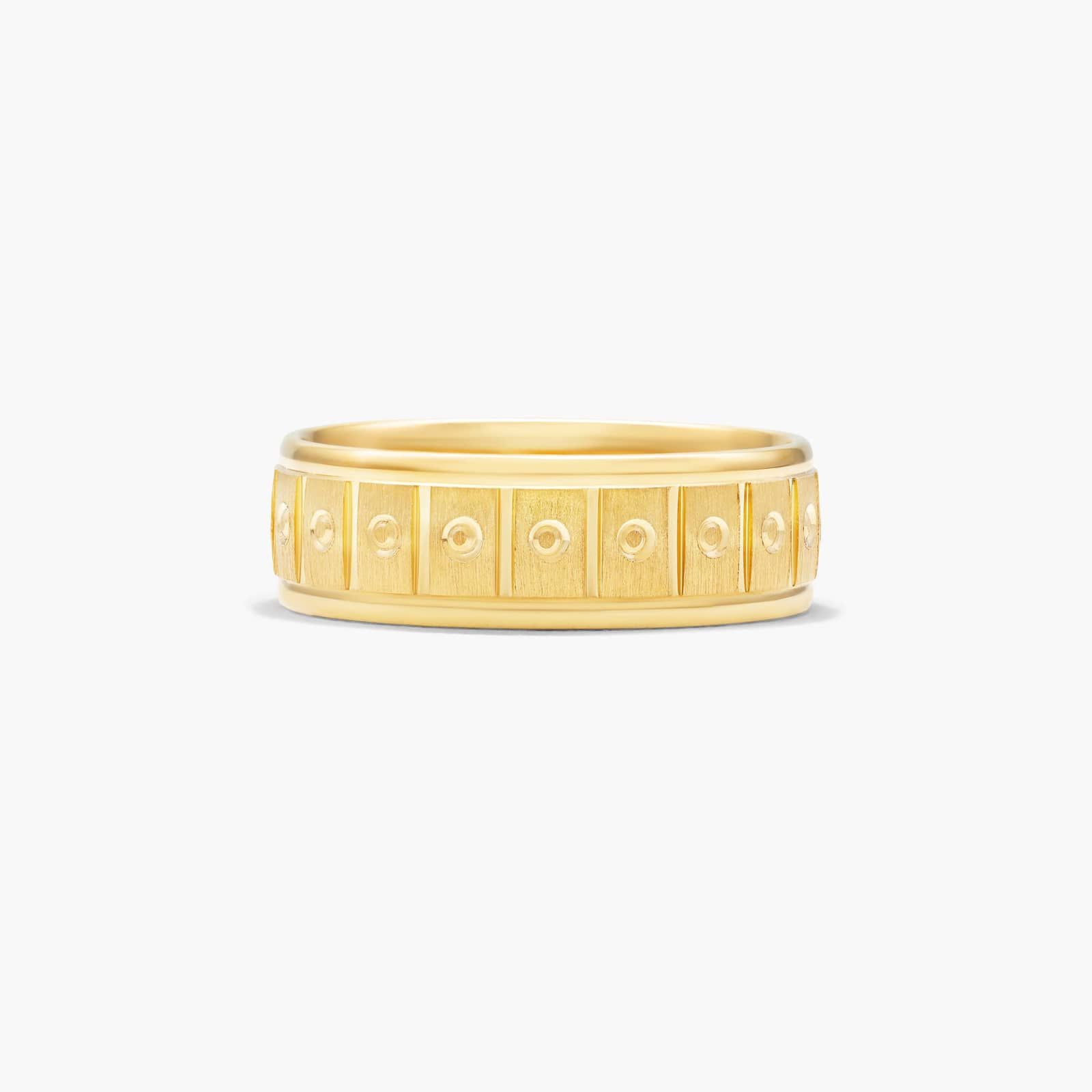 Faceted Block Satin Finish Men's Wedding Band In 14K Yellow Gold (7.00mm)