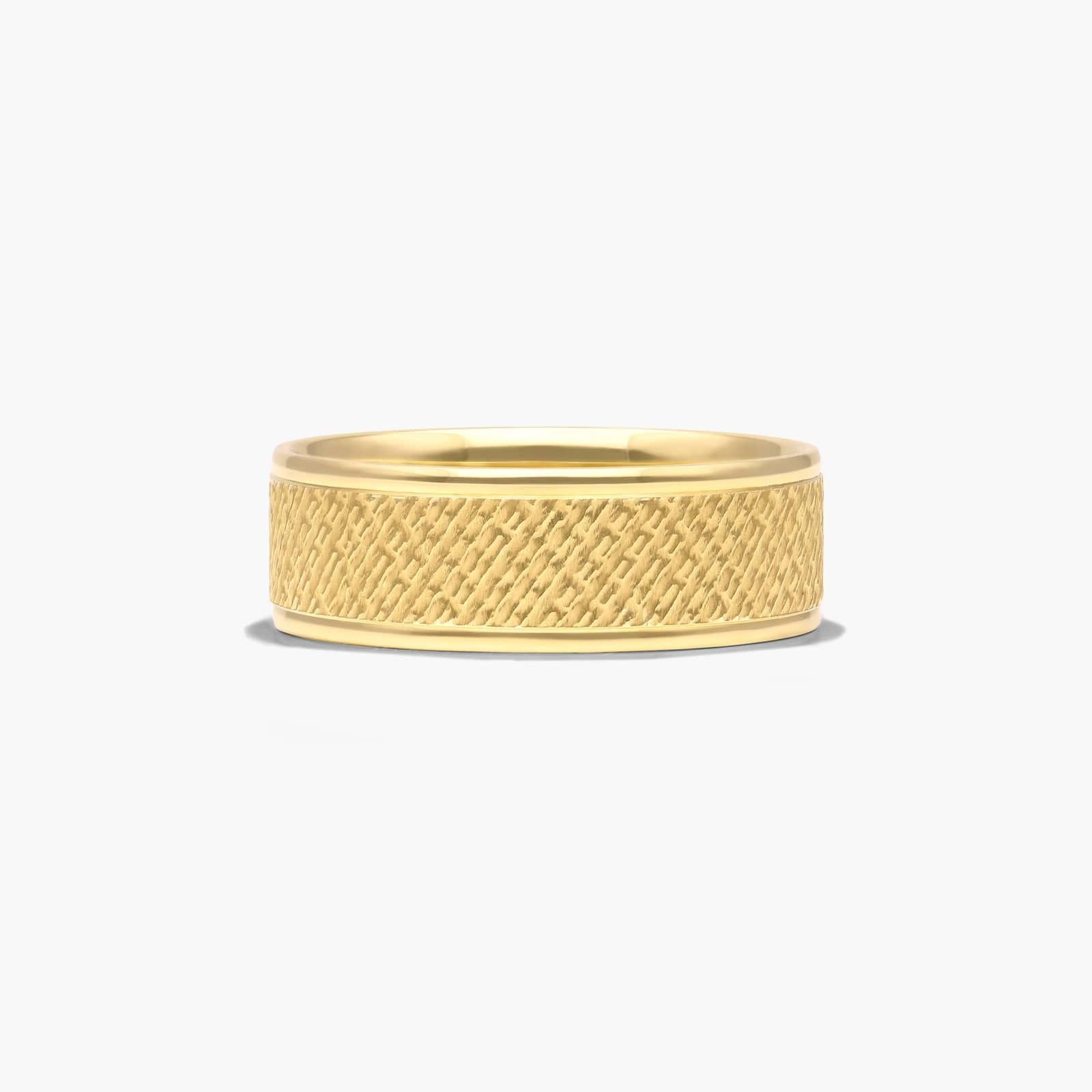 Cross Hatch Design Men's Wedding Band In 18K Yellow Gold (7.00mm)