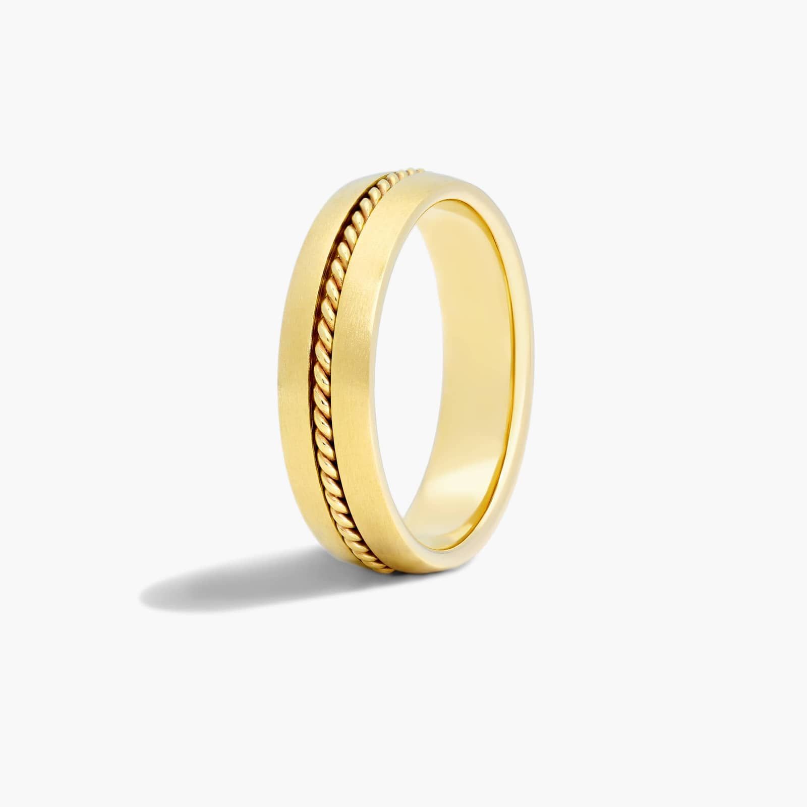 Cable Insert Satin Finish Men's Wedding Band In 18K Yellow Gold (6.00mm)