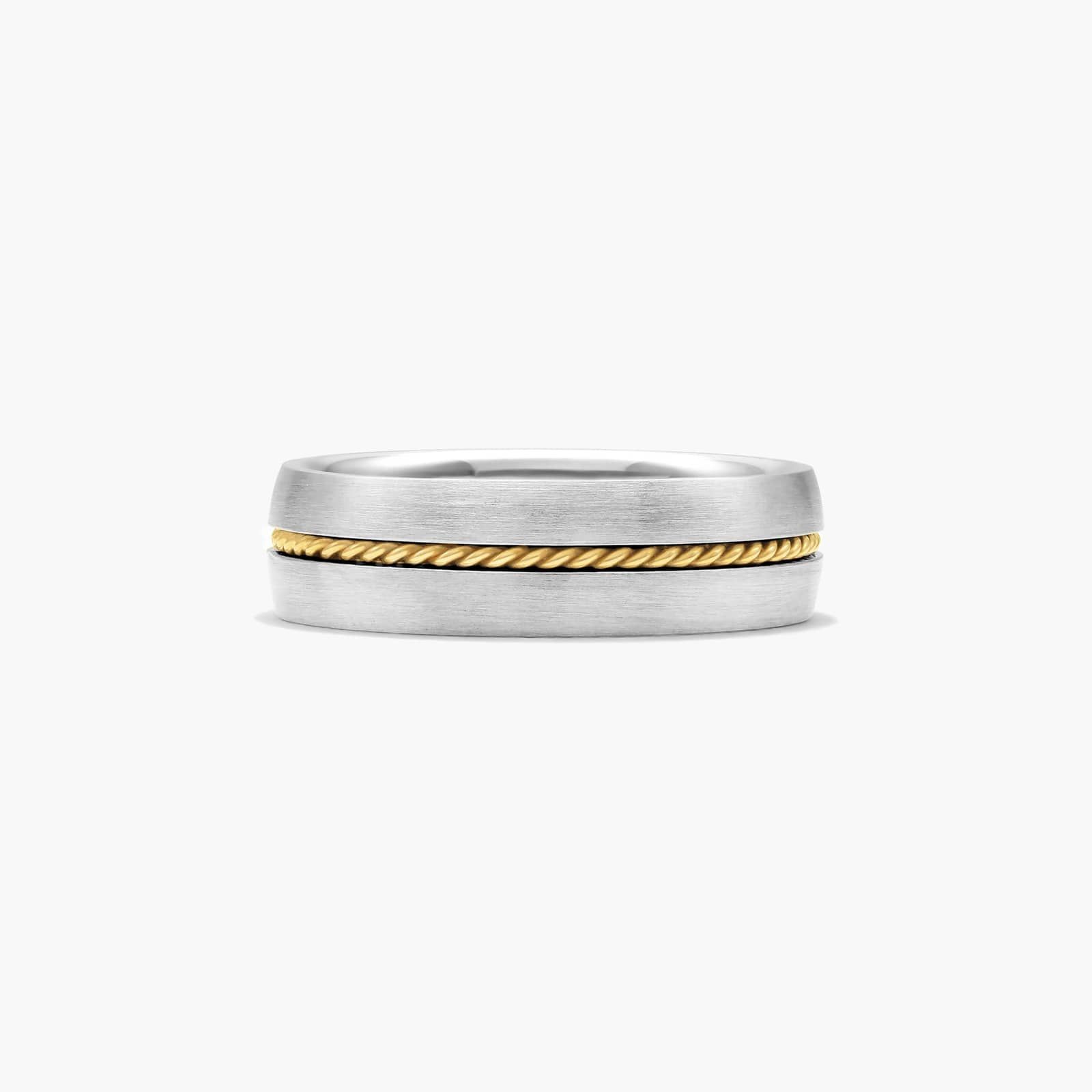 Cable Insert Satin Finish Men's Wedding Band In 14K White And Yellow Gold (6.00mm)
