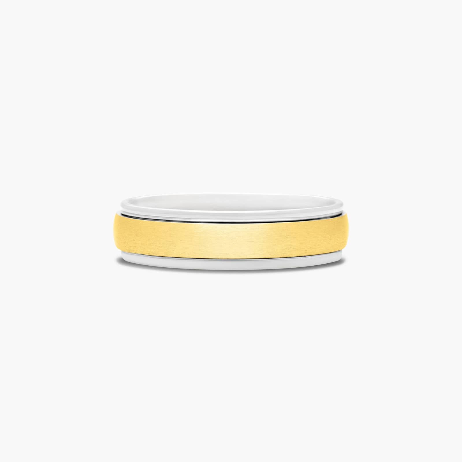Comfort Fit Satin Center Men's Wedding Band In 14K White And Yellow Gold (6.00mm)