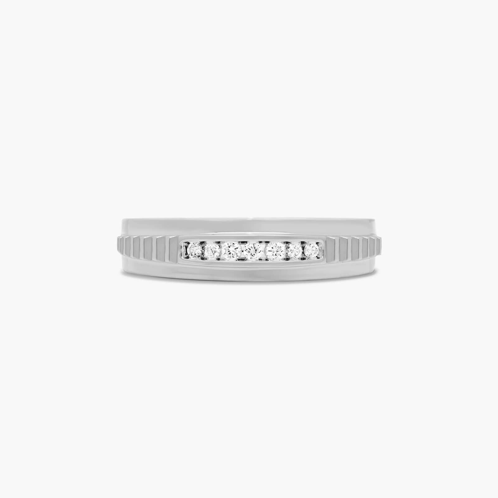 Ridged Channel Men's Diamond Wedding Band In 14K White Gold (6.00mm)