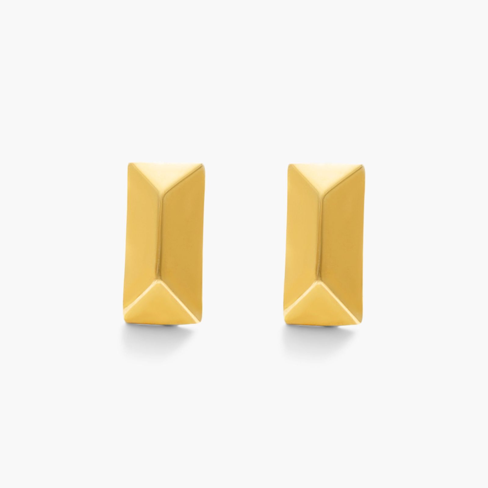 Elongated Pyramid Stud Earrings In 14K Yellow Gold