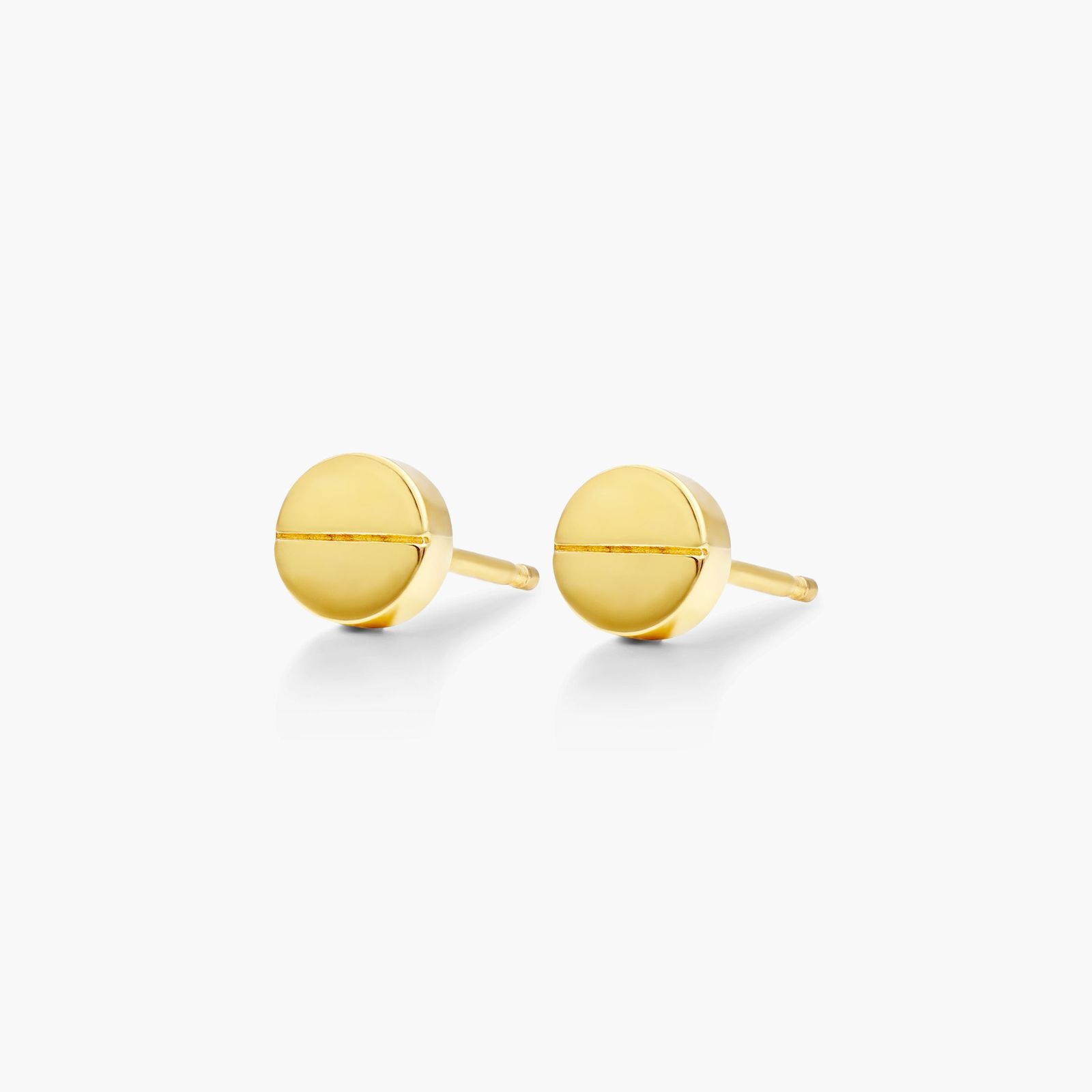 Slotted Disk Stud Earrings In 14K Yellow Gold