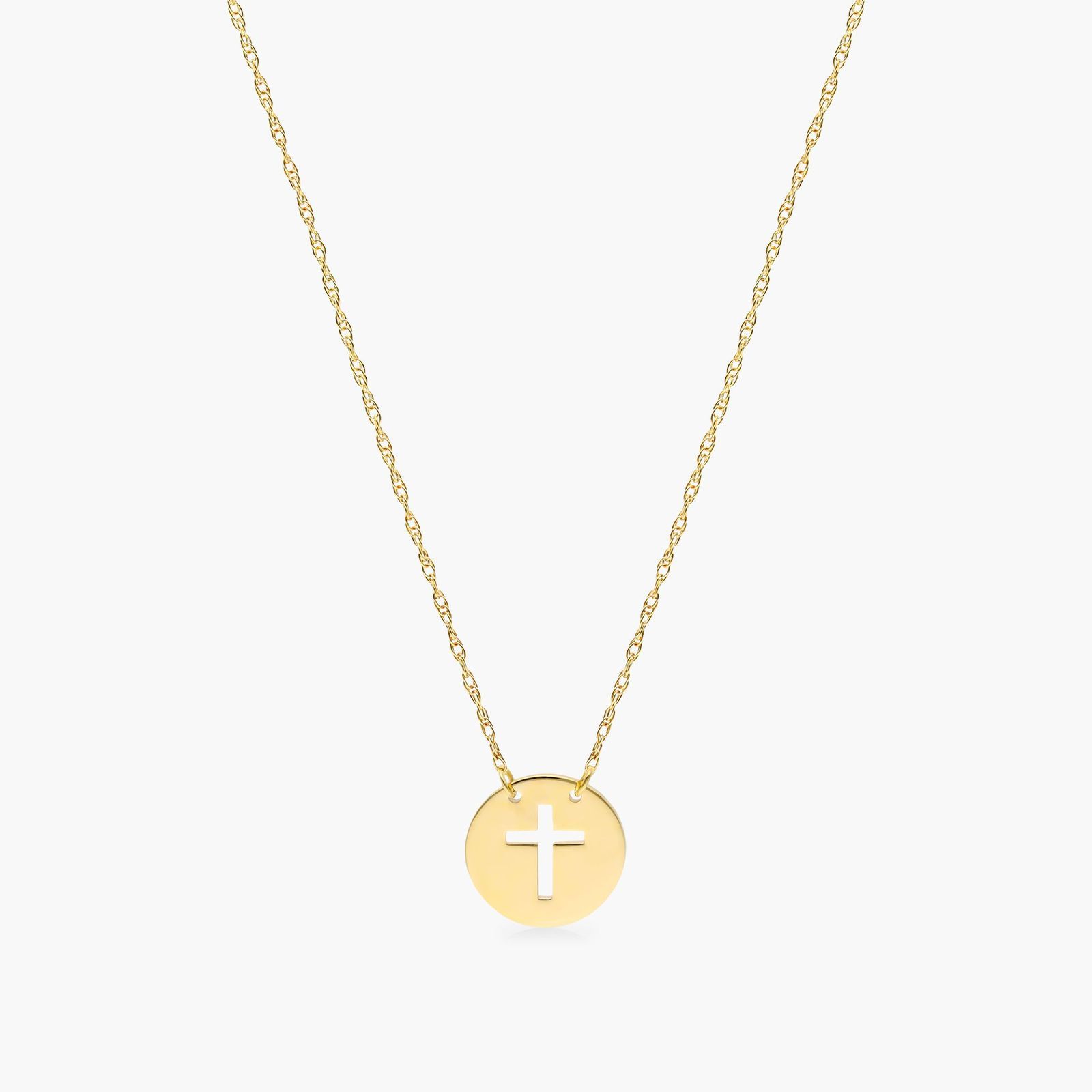 14K Yellow Gold Mini Cutout Cross Disk Necklace