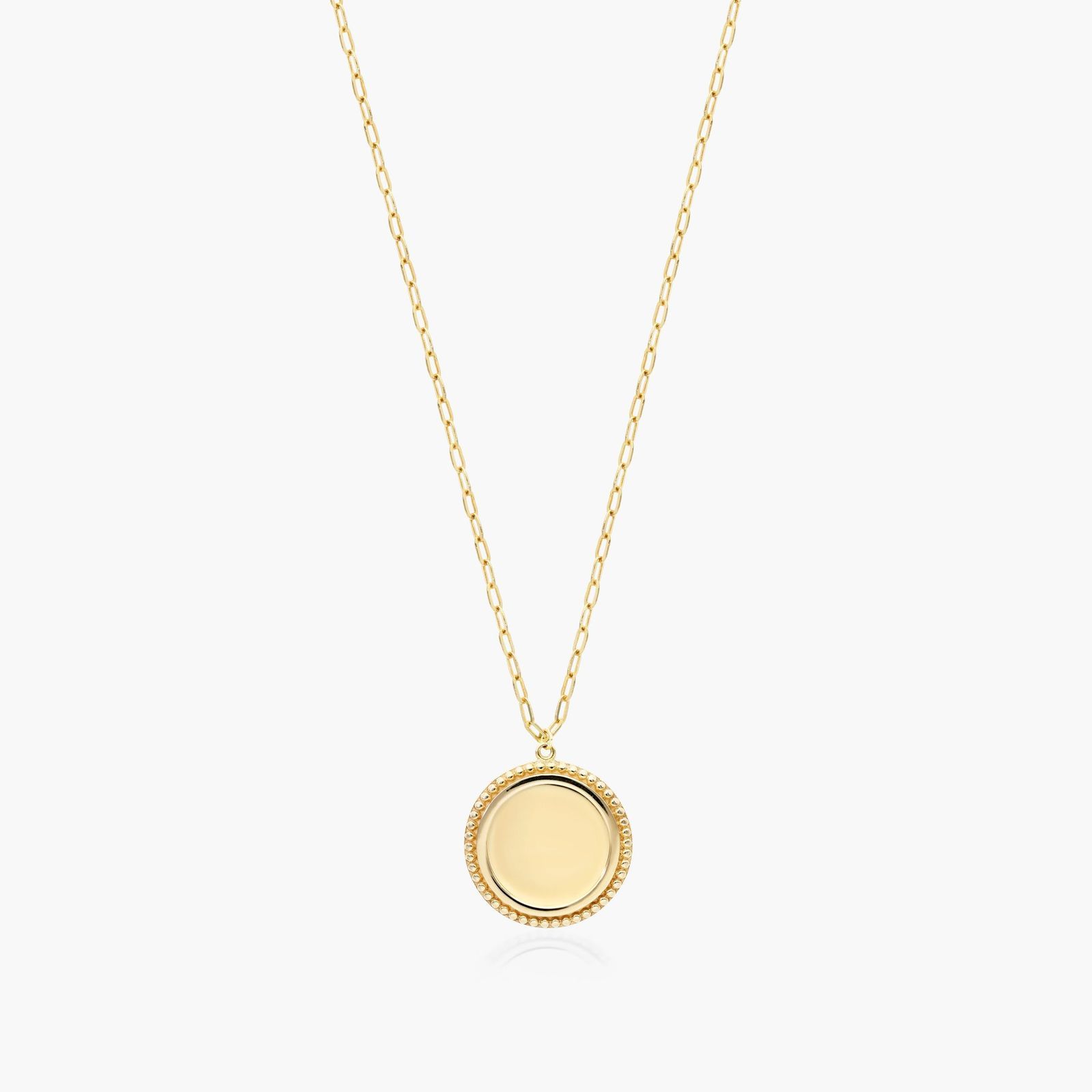 14K Yellow Gold Beaded Disk Medallion Necklace