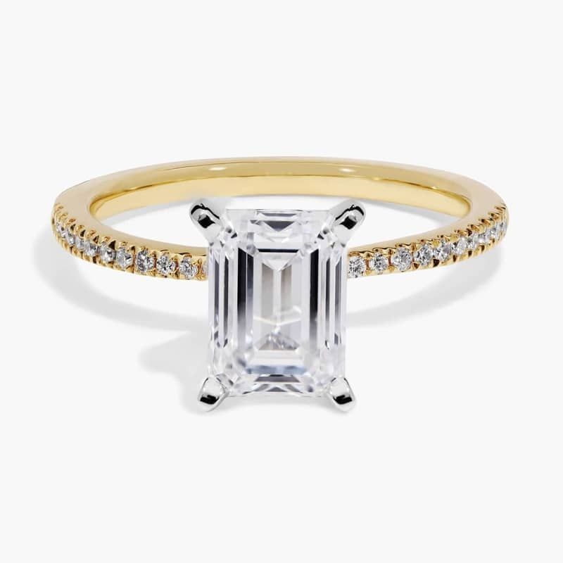 1 1/2 CT. GIA Certified Emerald Lab Created Diamond Petite Micropavé Diamond Engagement Ring in 14k Yellow Gold (1/10 ct. tw.)
